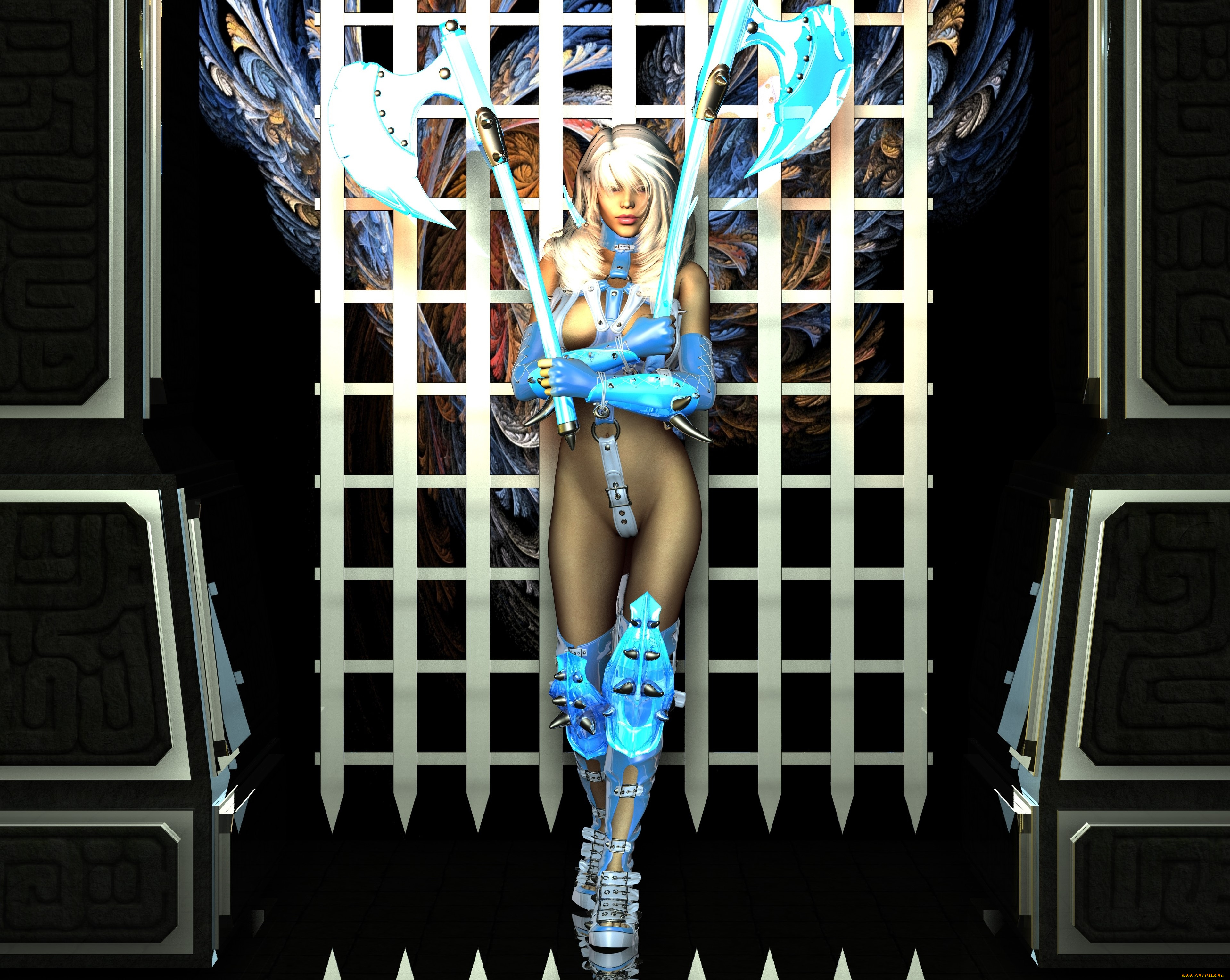 3д, графика, фантазия, , fantasy, девушка, взгляд, фон, оружие