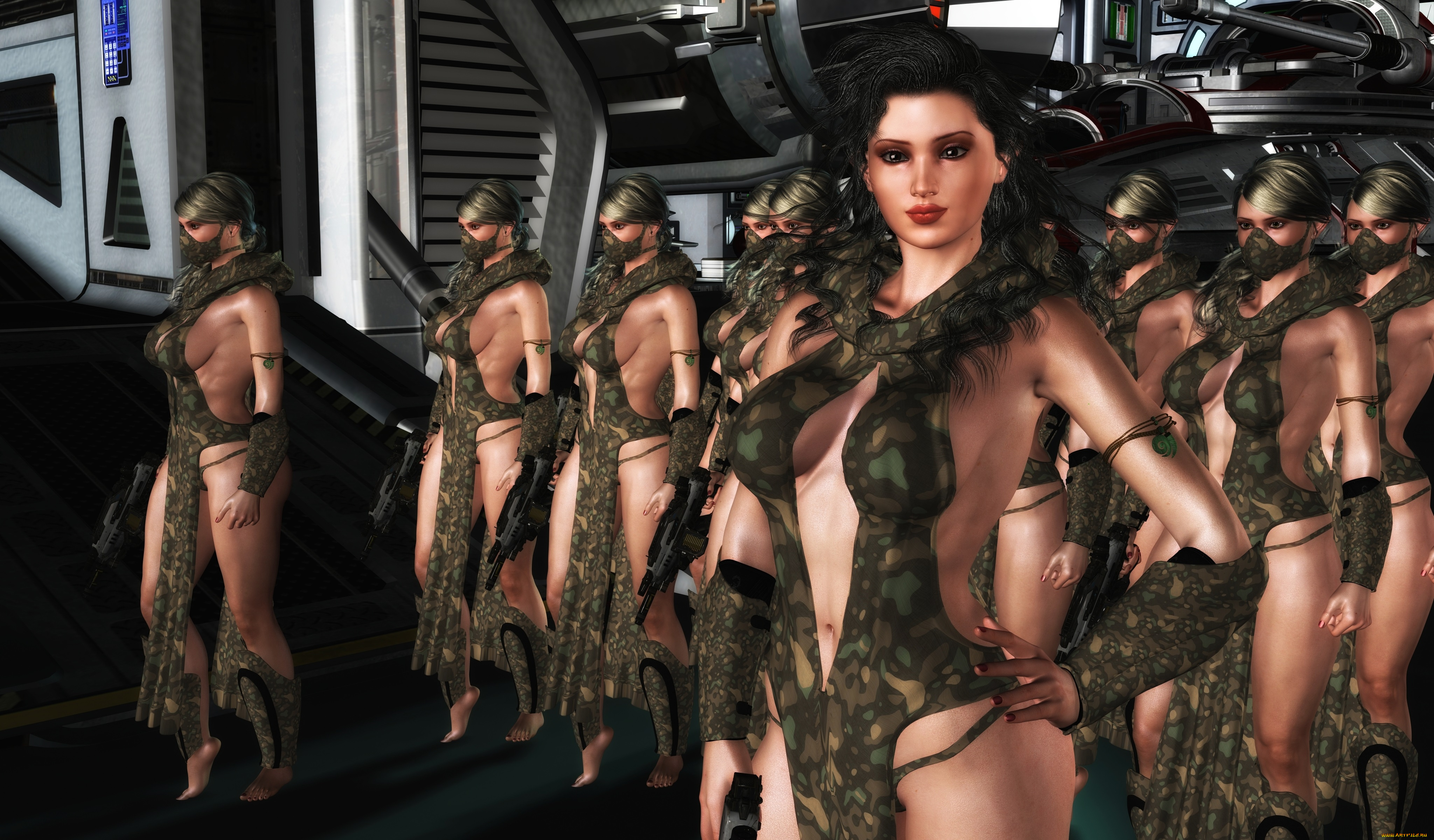 3д, графика, фантазия, , fantasy, взгляд, девушки, оружие, фон