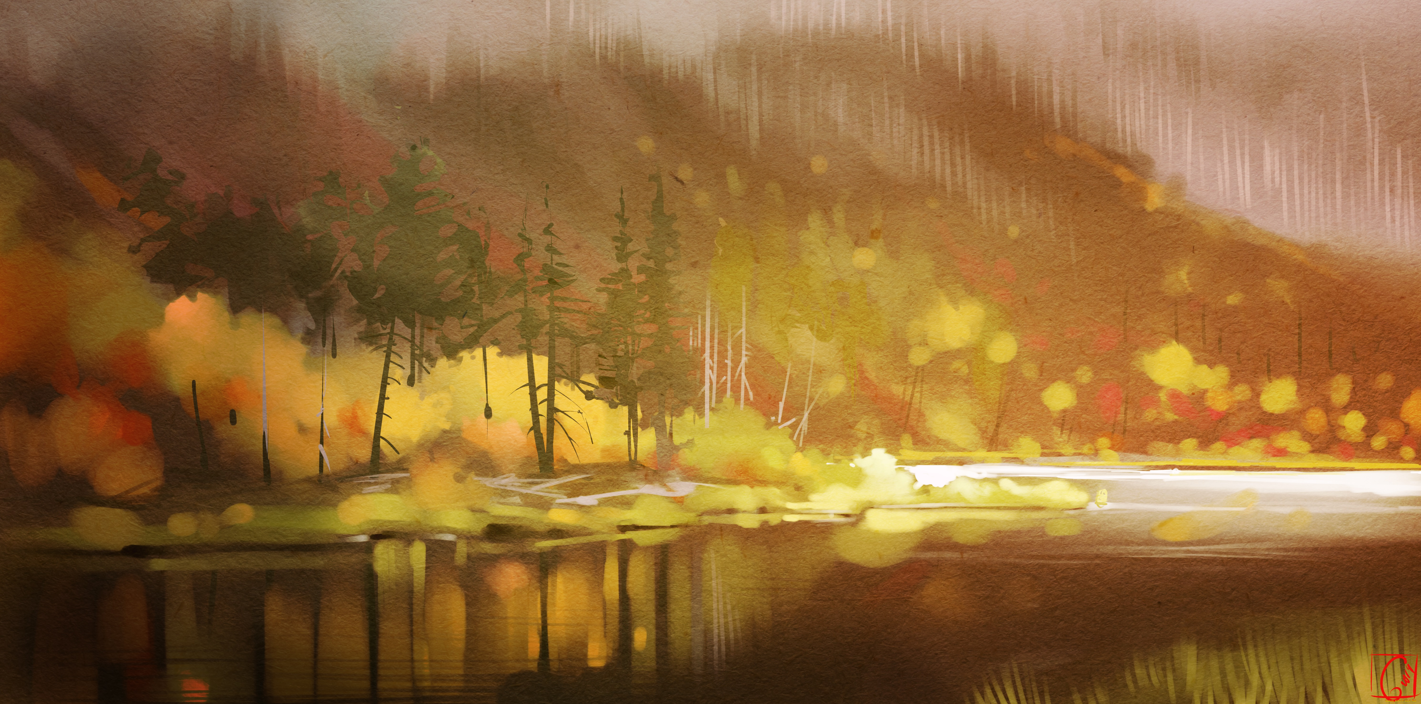 рисованное, природа, деревья, лес, рисунок