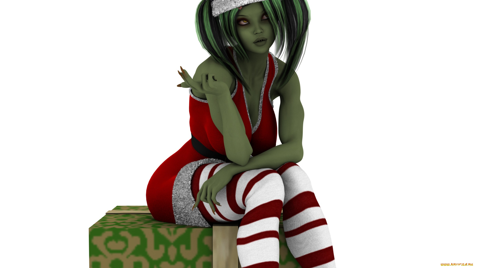 3д, графика, праздники, , holidays, подарок, шляпа, халк, взгляд, фон