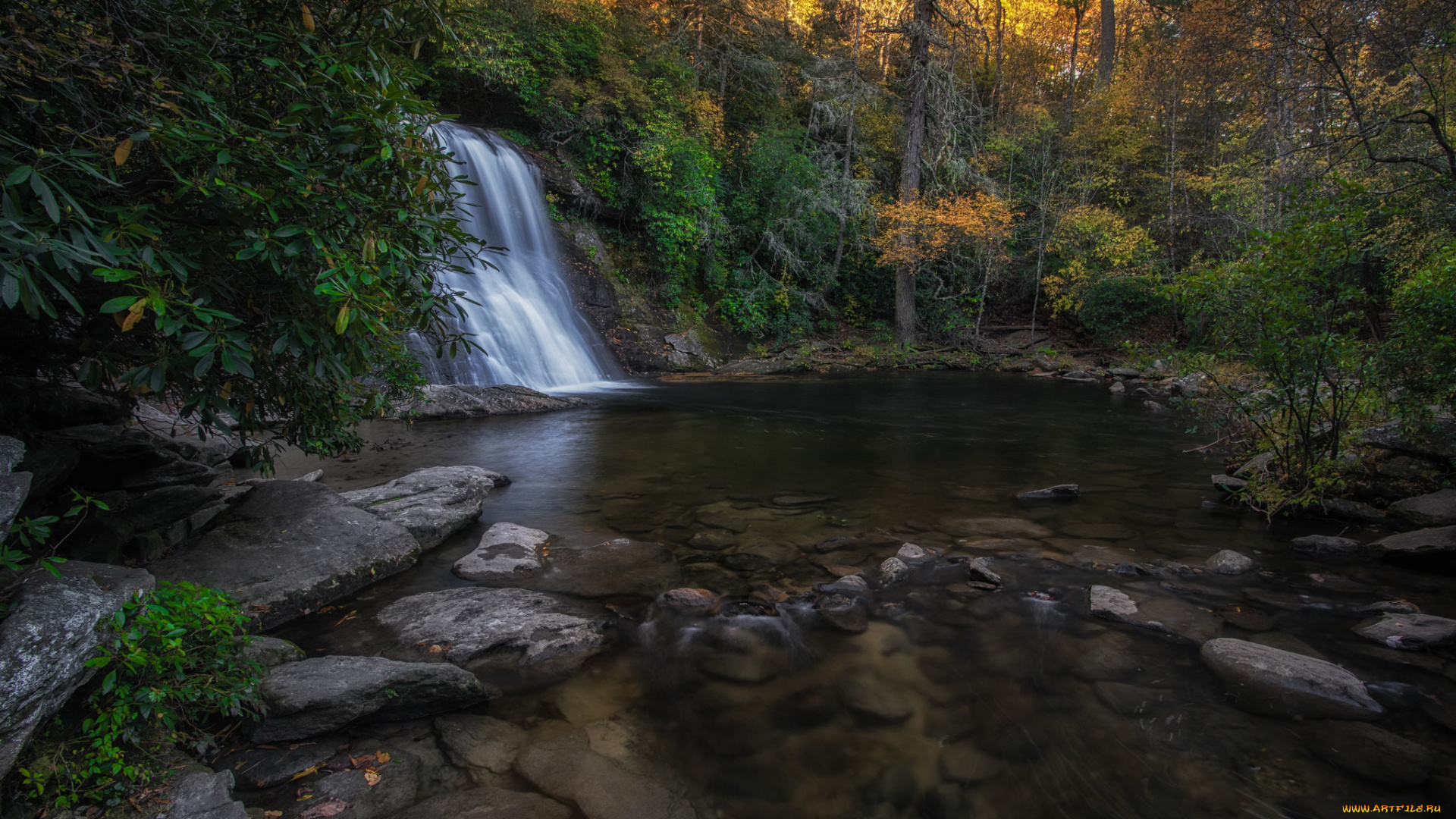 природа, водопады, река, лес, водопад