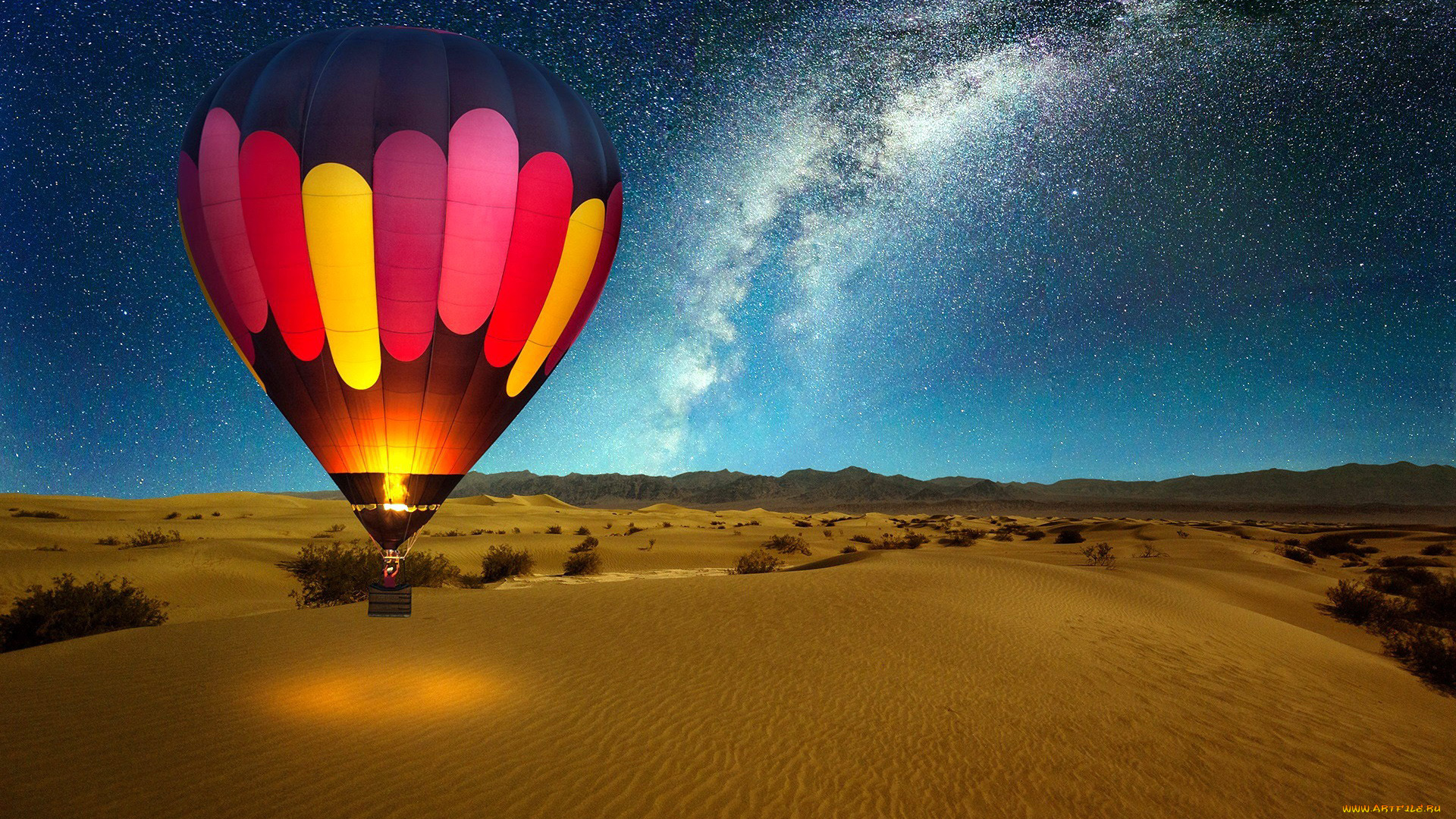 авиация, воздушные, шары, пустыня, звезды, шар, полет