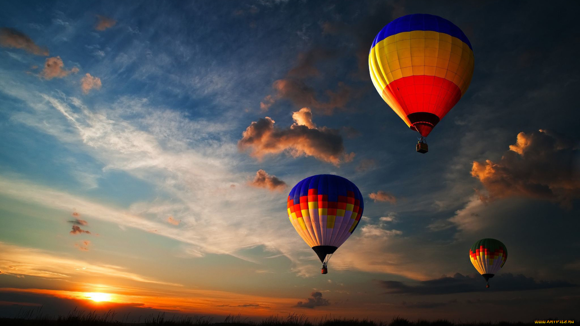 авиация, воздушные, шары, закат, облака, шары, полет
