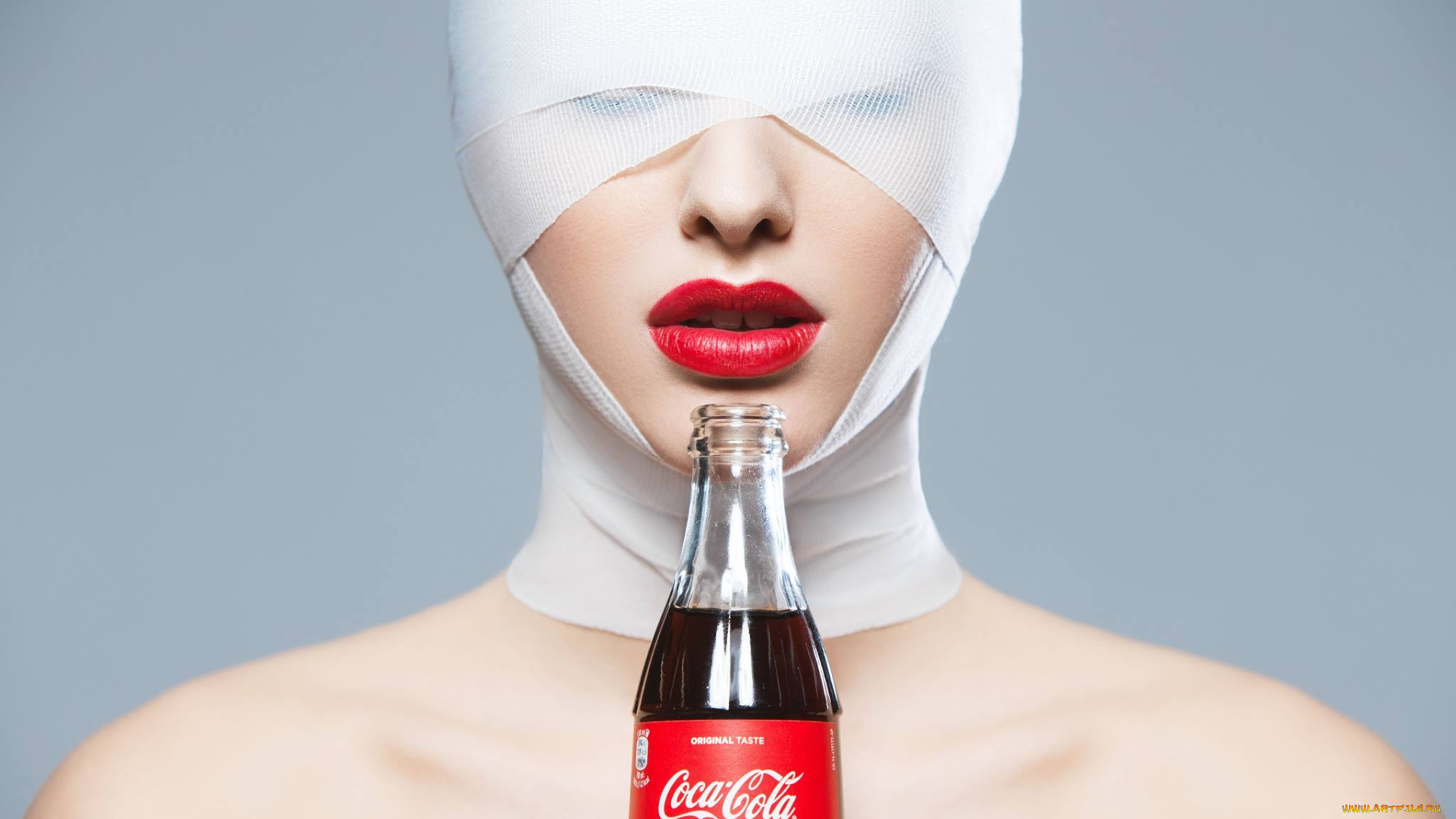 бренды, coca-cola, алые, губы, девушка, бутылка