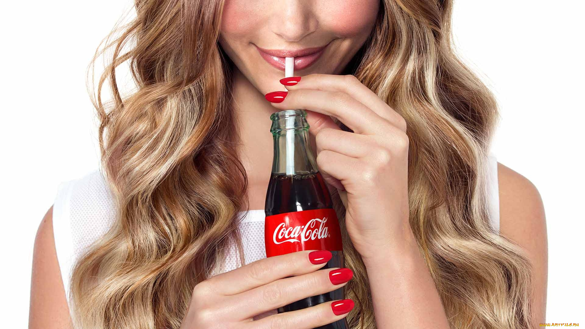 бренды, coca-cola, блондинка, бутылка, напиток