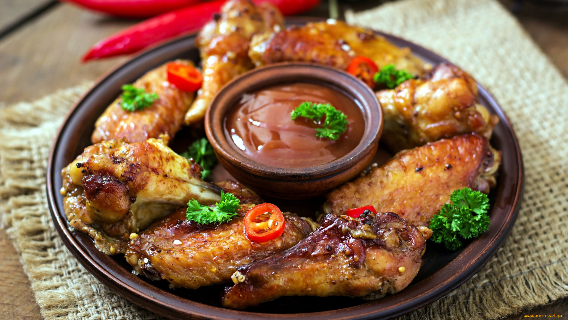 еда, мясные, блюда, куриные, крылышки, соус