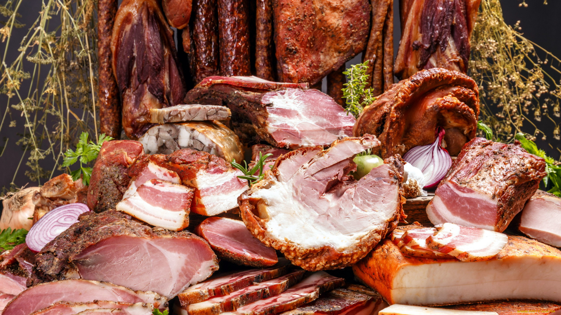 еда, мясные, блюда, окорок, сало