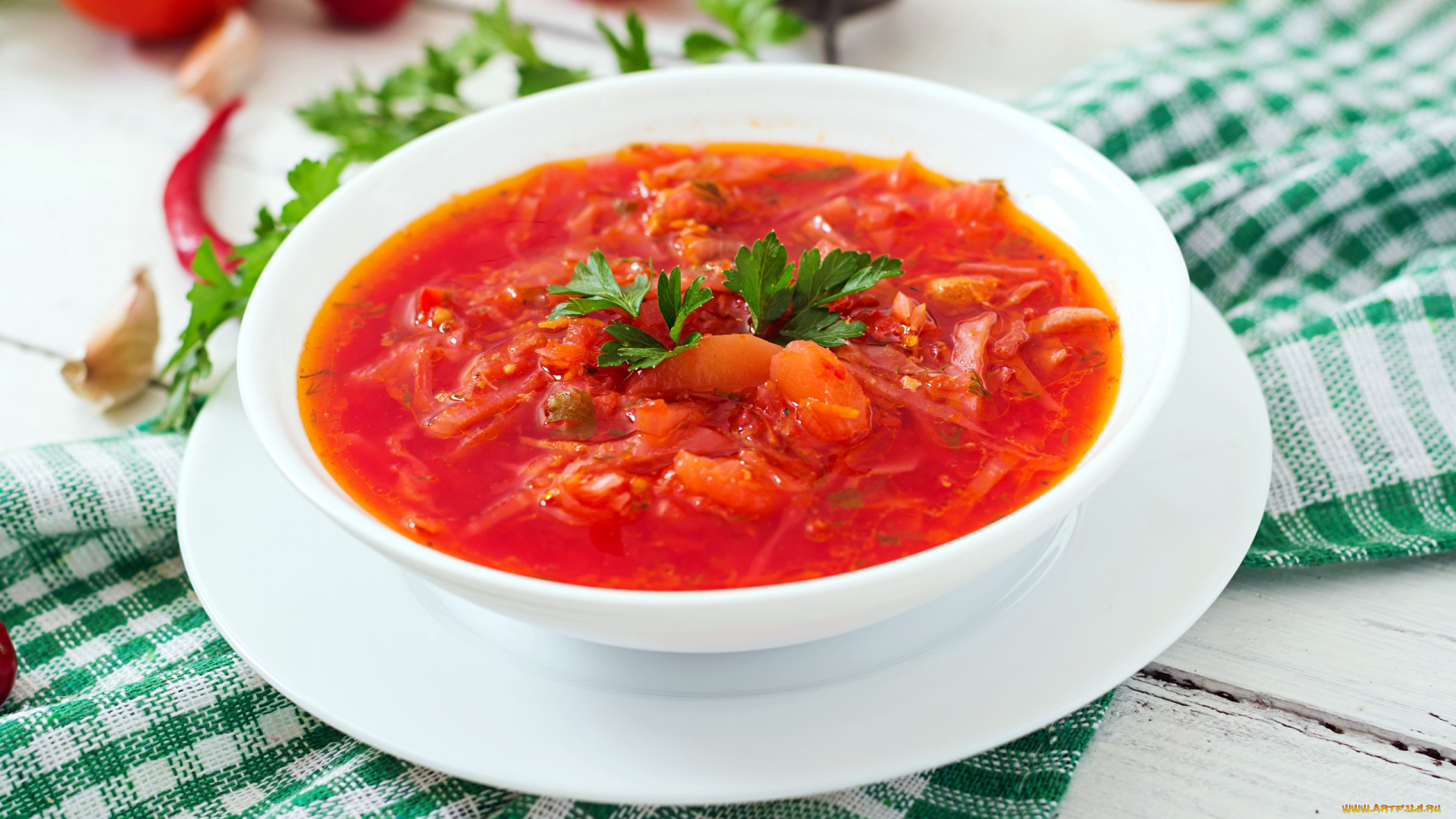 еда, первые, блюда, зелень, борщ