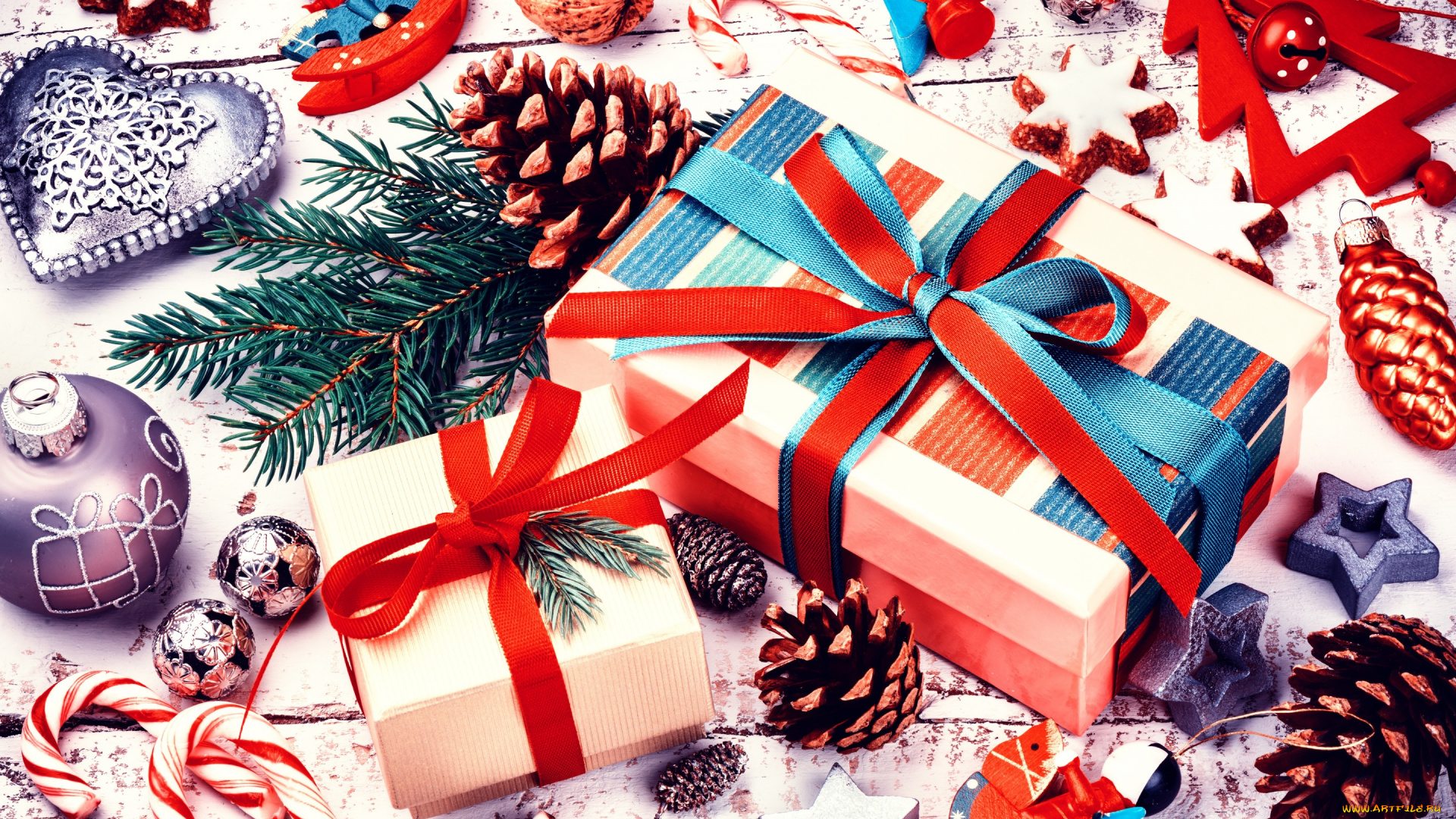 праздничные, подарки, и, коробочки, украшения, happy, holiday, celebration, печенье, шишки