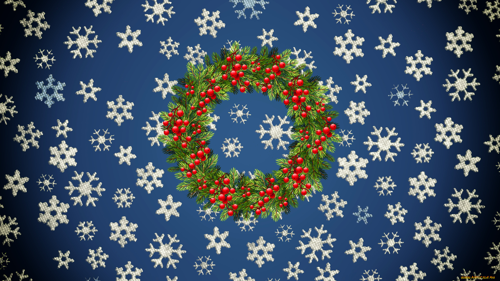 праздничные, векторная, графика, , новый, год, фон, новый, год, венок, рябина, минимализм, зима, снежинки, праздничный, рождество, праздник, снег