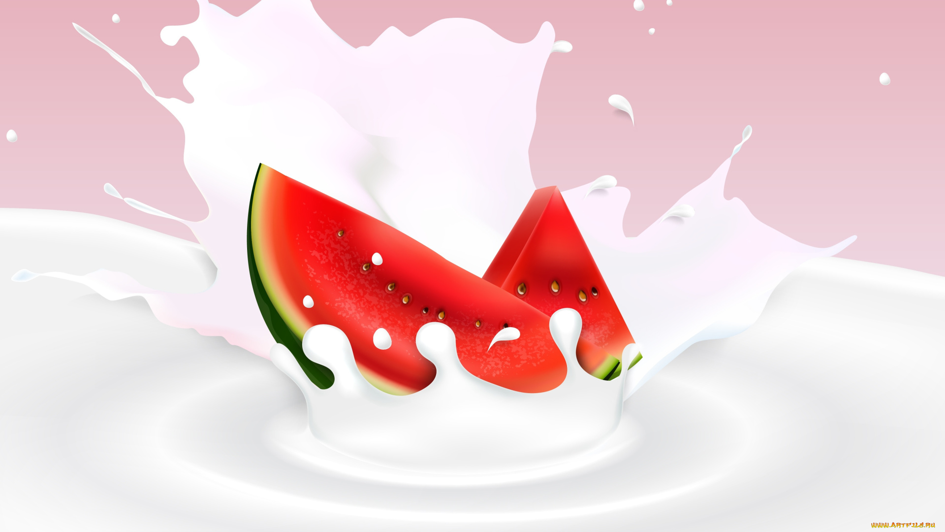 векторная, графика, еда, , food, арбуз, фон, ягода, дольки, молоко