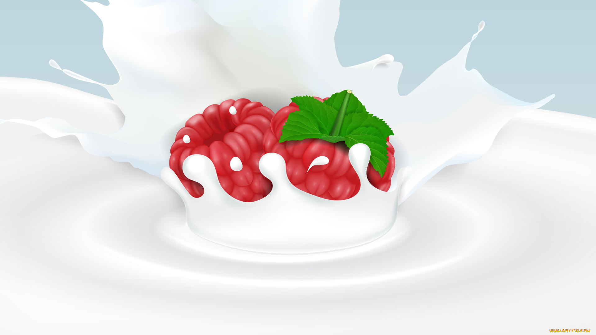 векторная, графика, еда, , food, малина, ягода-малина, фон, молоко
