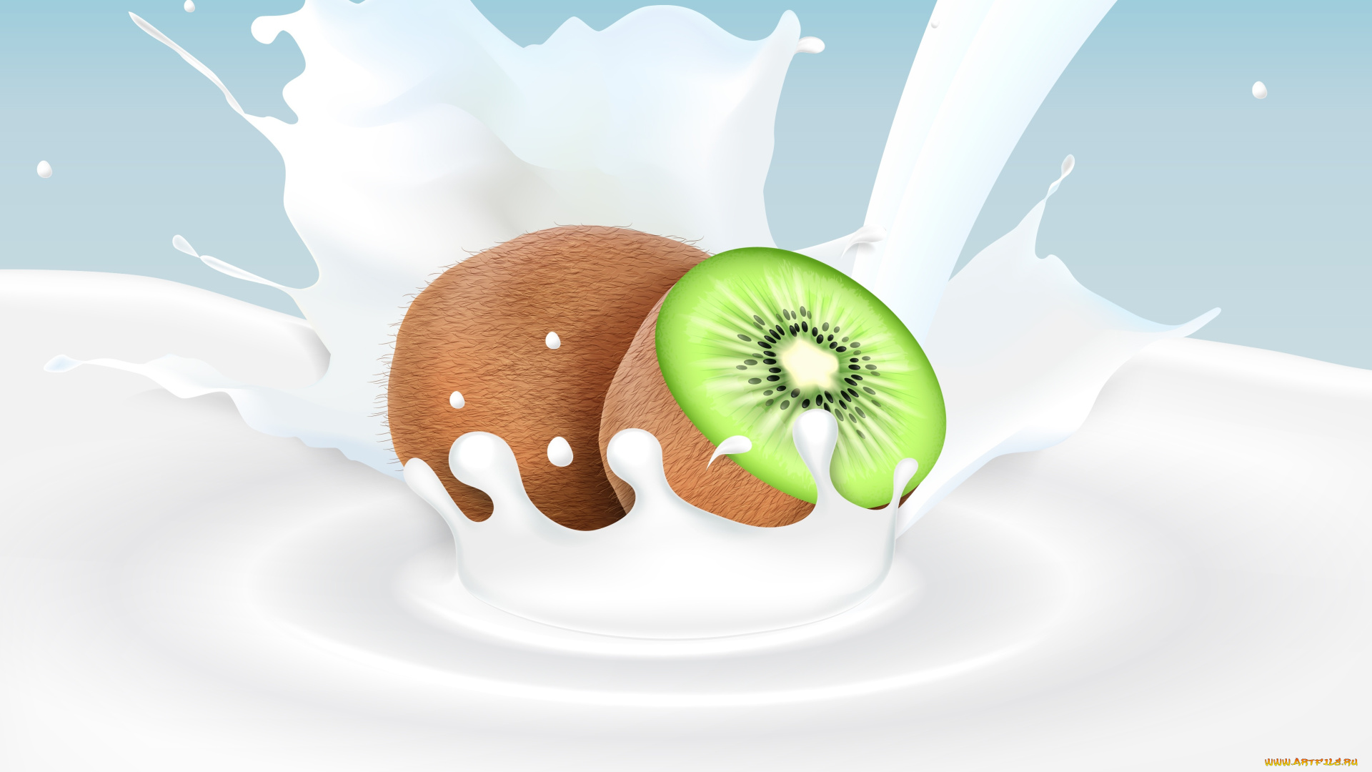 векторная, графика, еда, , food, молоко, киви, фон