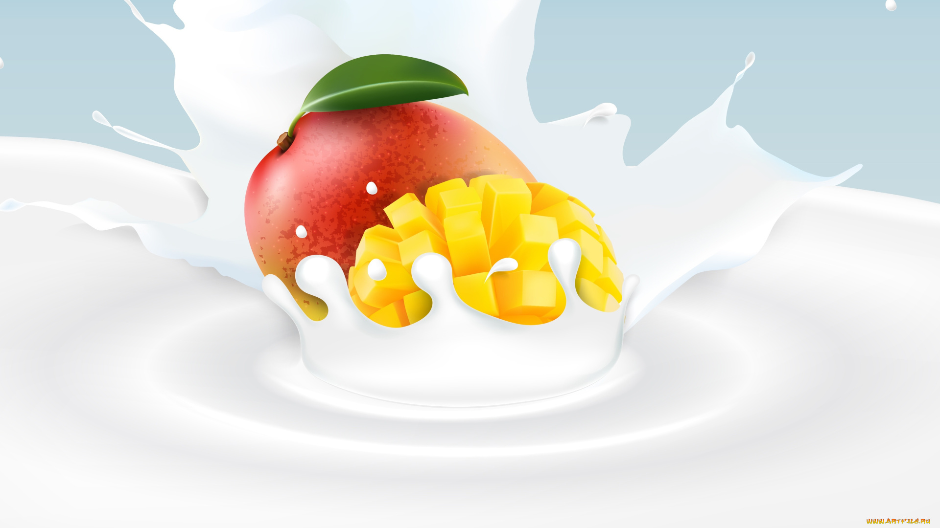 векторная, графика, еда, , food, молоко, манго, фон