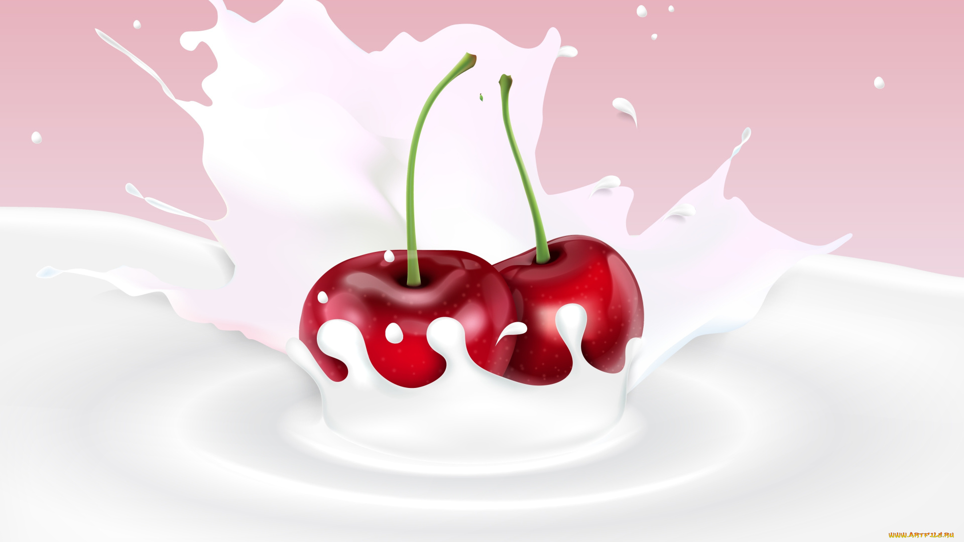 векторная, графика, еда, , food, ягода, вишня, молоко, фон