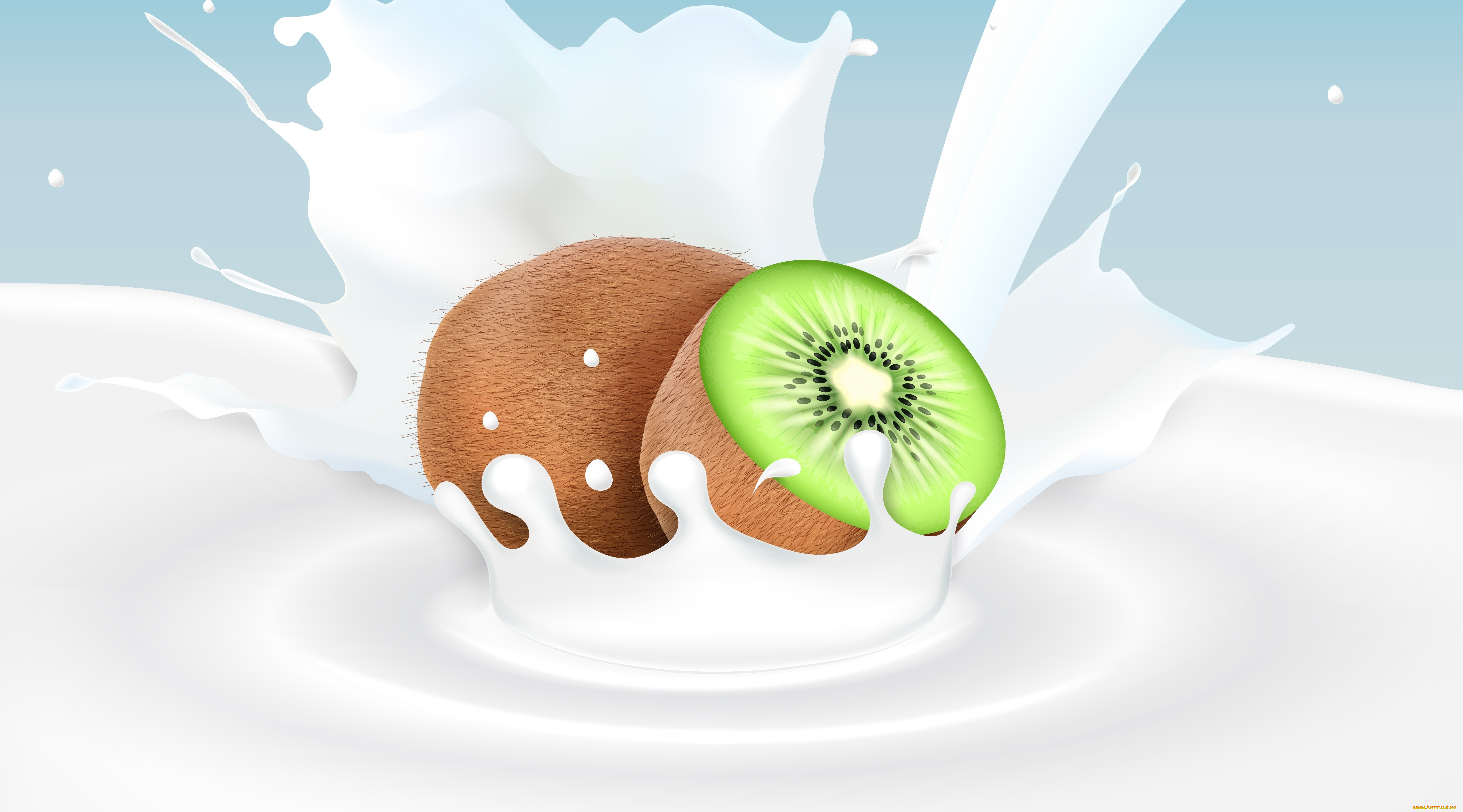 векторная, графика, еда, , food, молоко, киви, фон