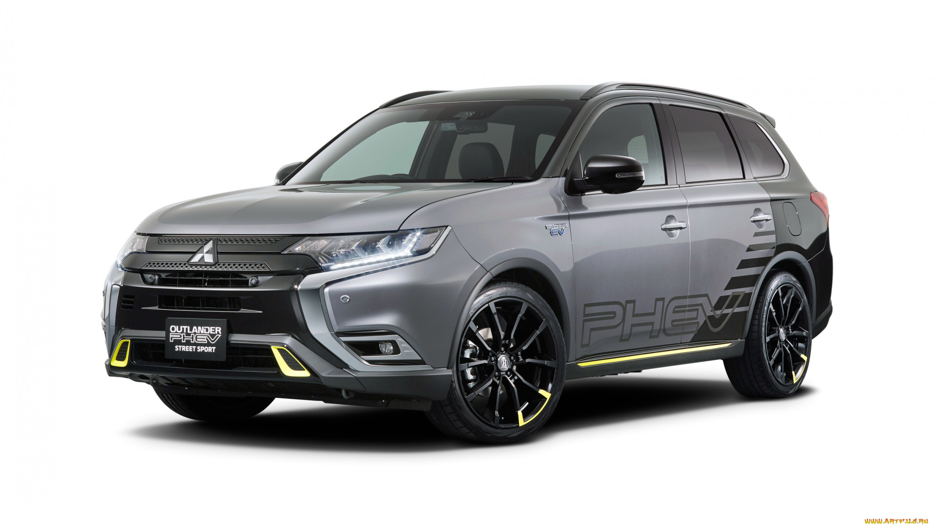 2020, mitsubishi, outlander, phev, street, sport, автомобили, mitsubishi, outlander, phev, street, sport, 2020, вид, сбоку, экстерьер, серый, кроссовер, новый, тюнинг, японские