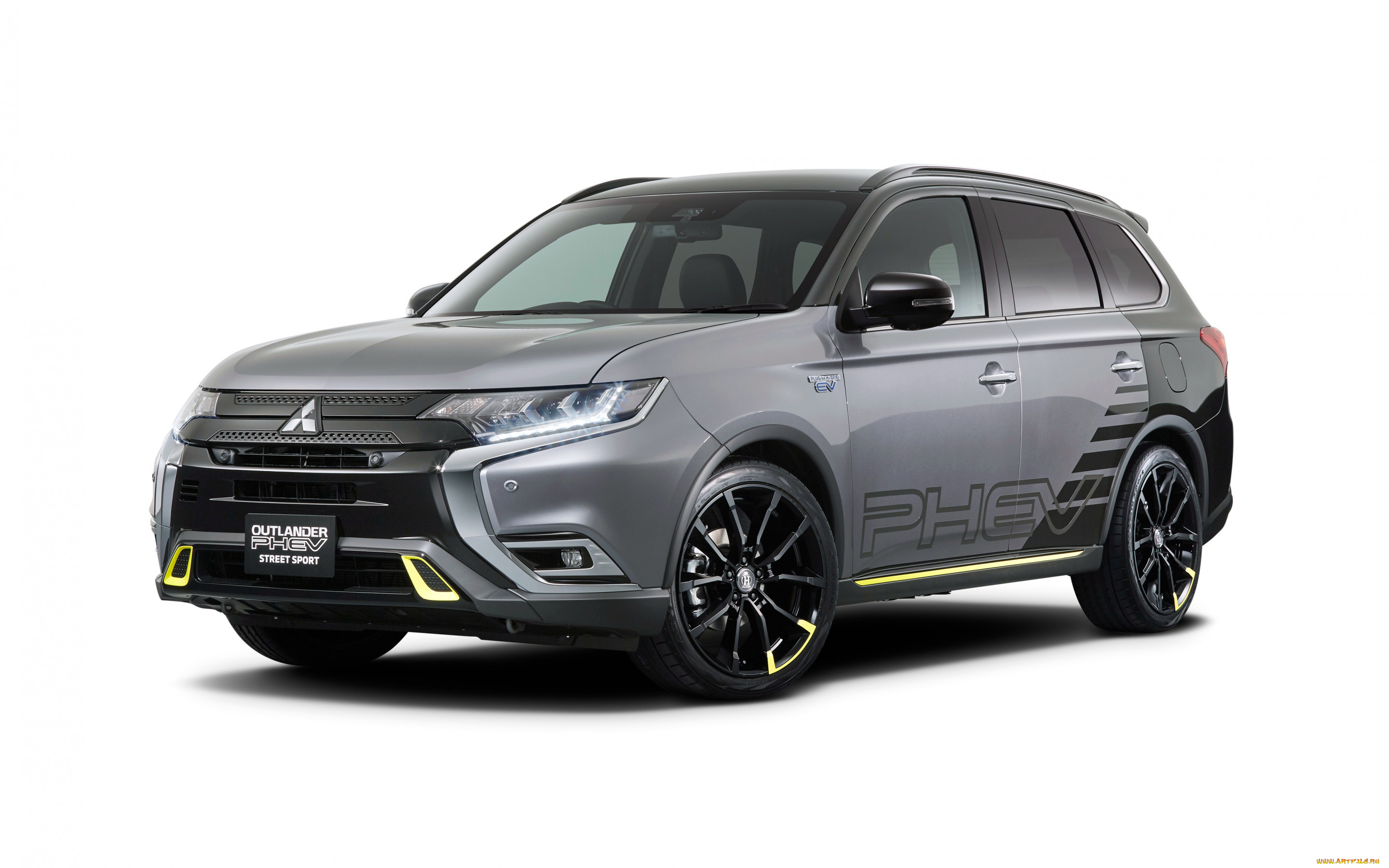 2020, mitsubishi, outlander, phev, street, sport, автомобили, mitsubishi, outlander, phev, street, sport, 2020, вид, сбоку, экстерьер, серый, кроссовер, новый, тюнинг, японские