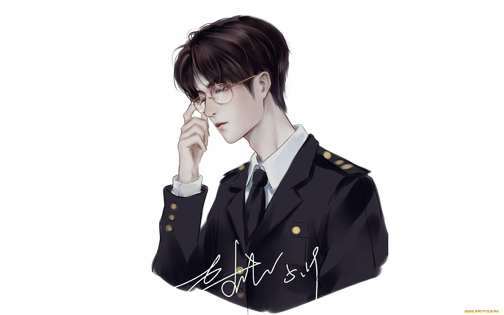 рисованное, люди, парень, очки, форма