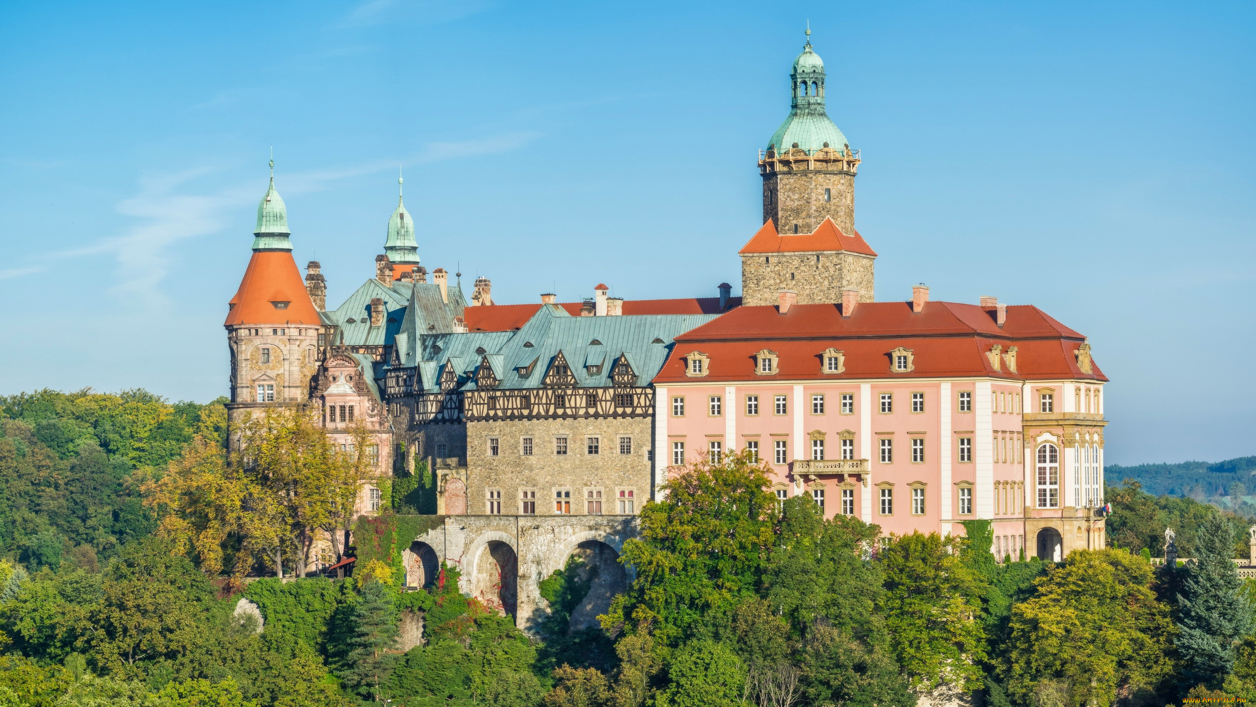 ksiaz, castle, poland, города, замки, польши, ksiaz, castle