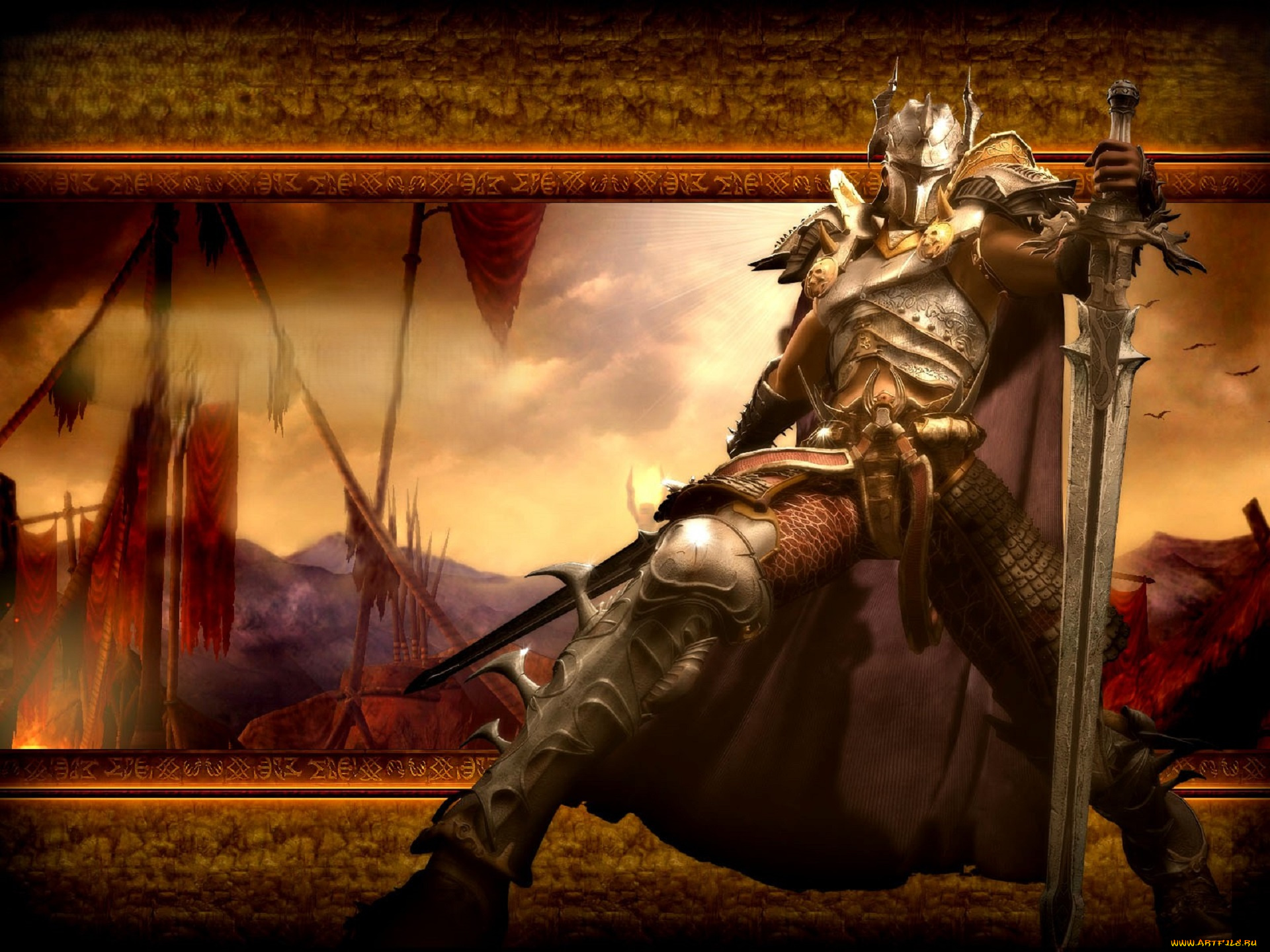 видео, игры, guild, wars, рыцарь, доспехи, меч, знамена