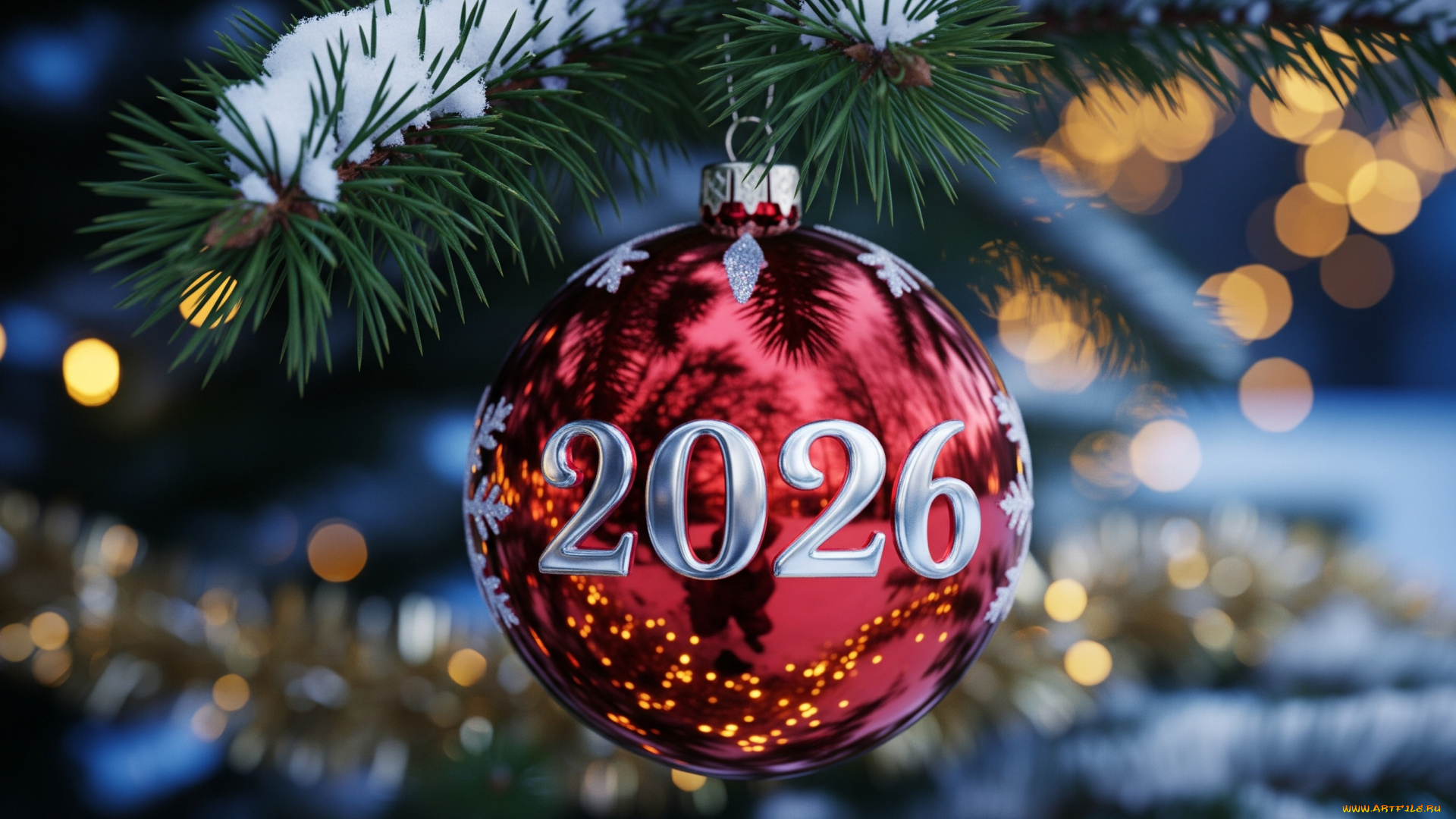 праздник, праздничные, шары, зима, снег, арт, игрушка, на, елке, 2026, новый, год