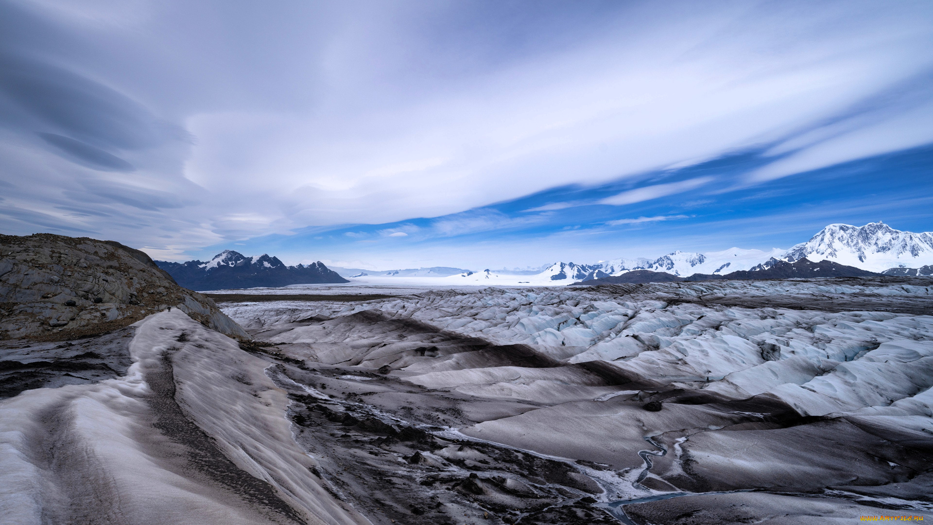 природа, айсберги, и, ледники, небо, тучи, горы, лед