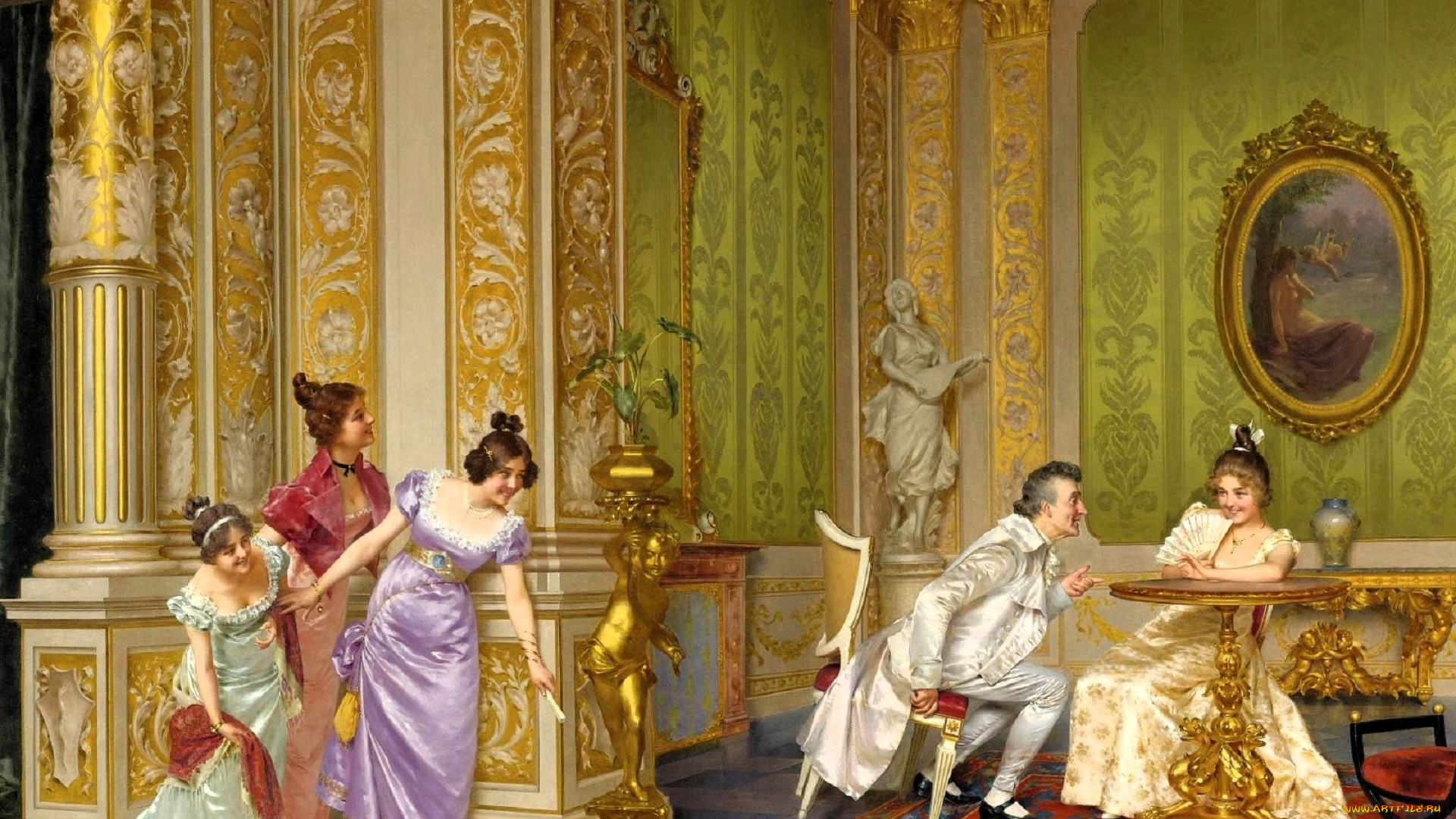 рисованное, vittorio, reggianini, люди, салон, дворец