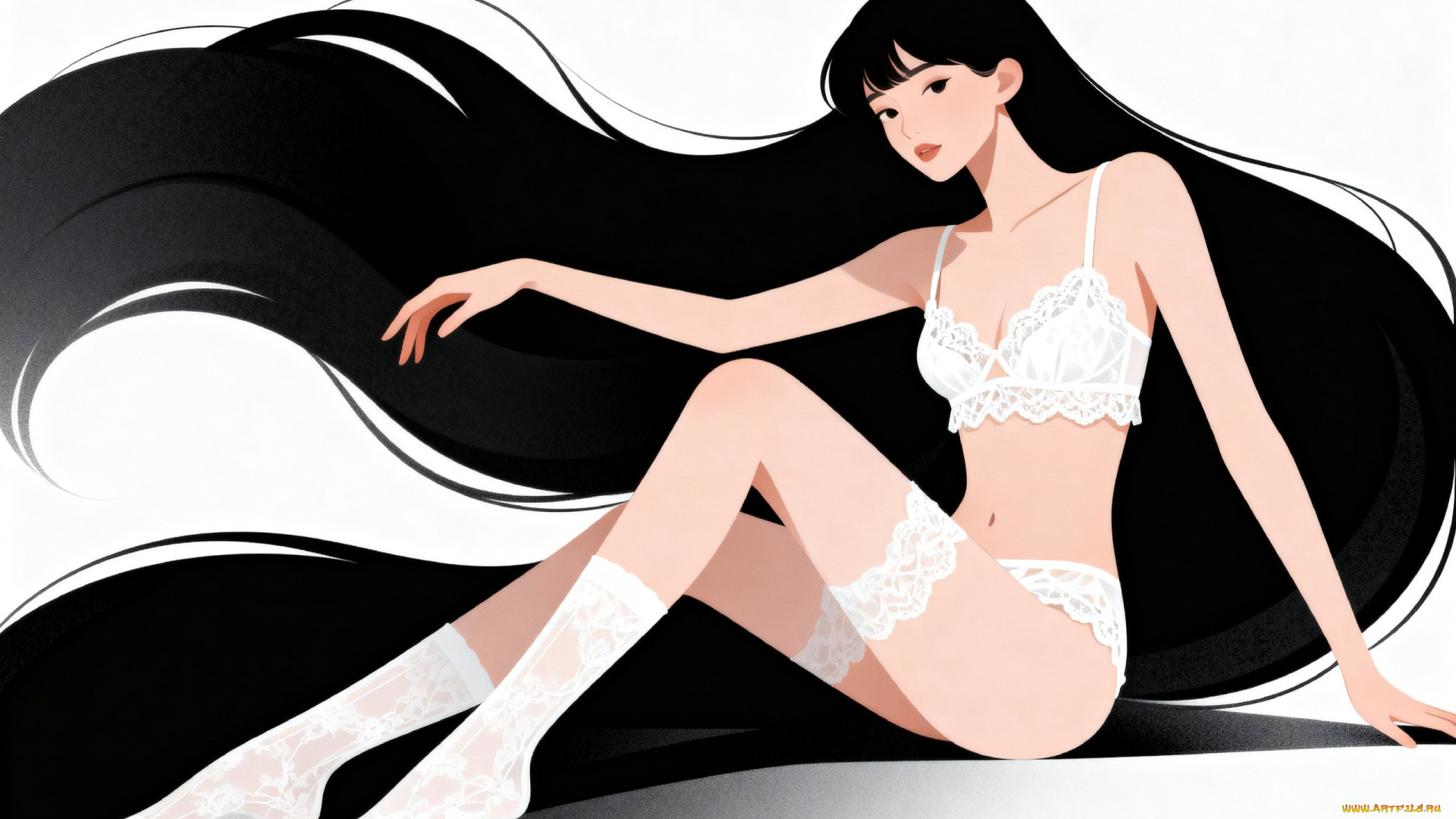 векторная, графика, девушки, , girls, девушка, брюнетка, белье, носки