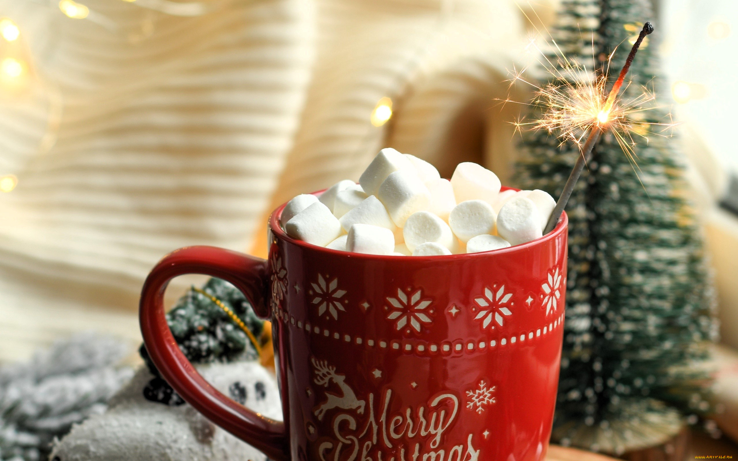 праздничные, угощения, чашка, бенгальский, огонь, зефир, ёлочка, новый, год