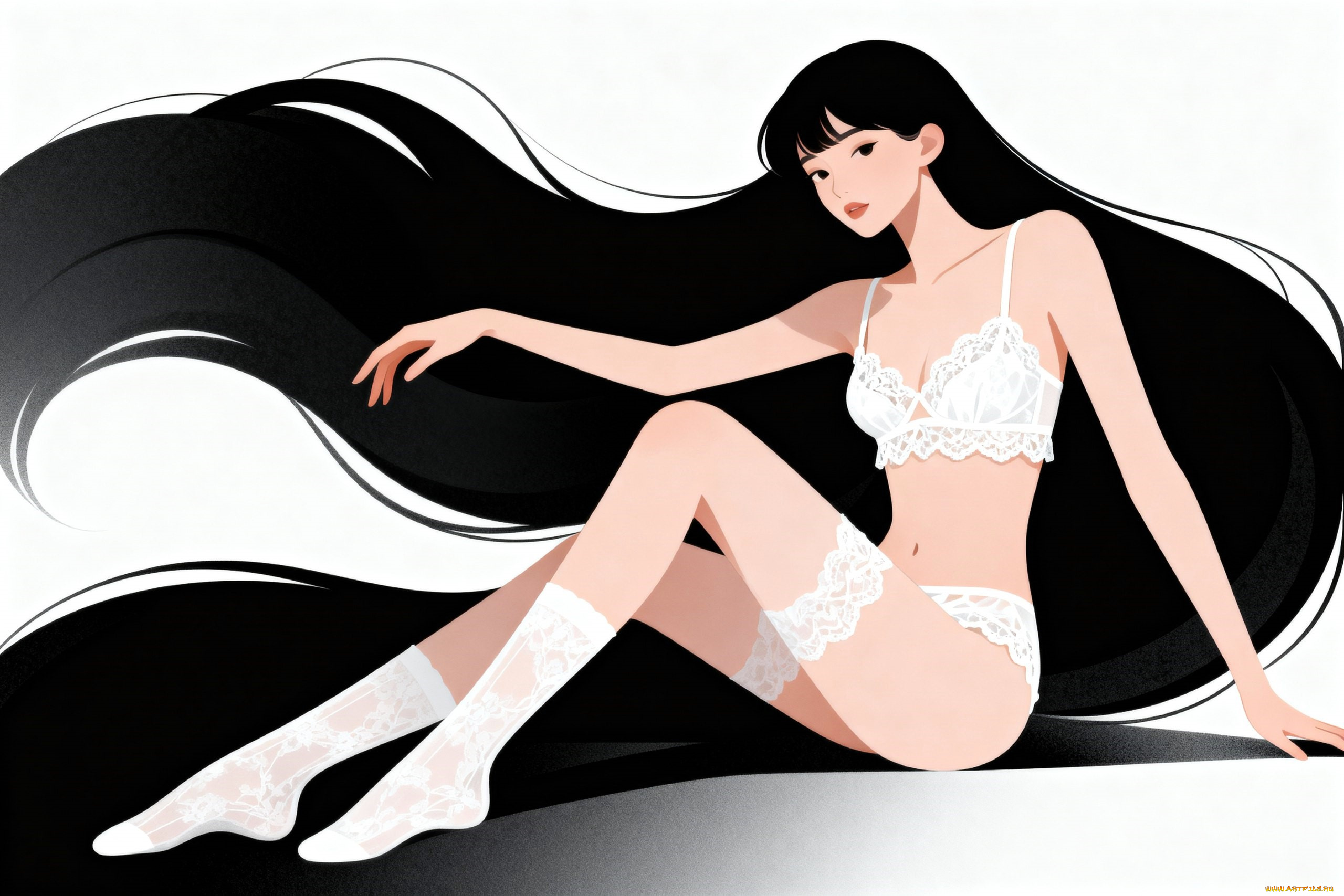 векторная, графика, девушки, , girls, девушка, брюнетка, белье, носки