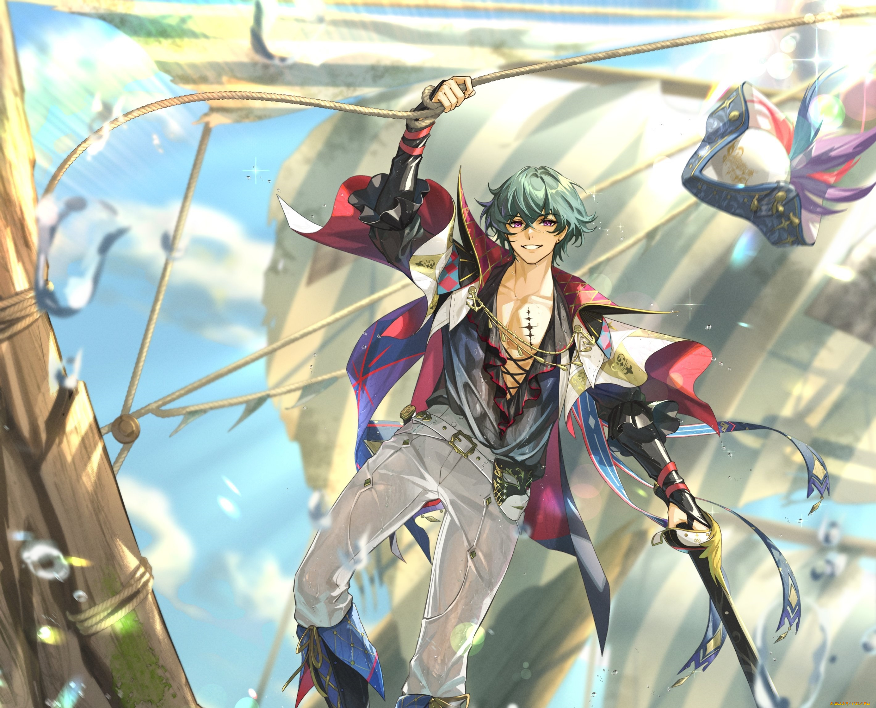 аниме, wuthering, waves, парень