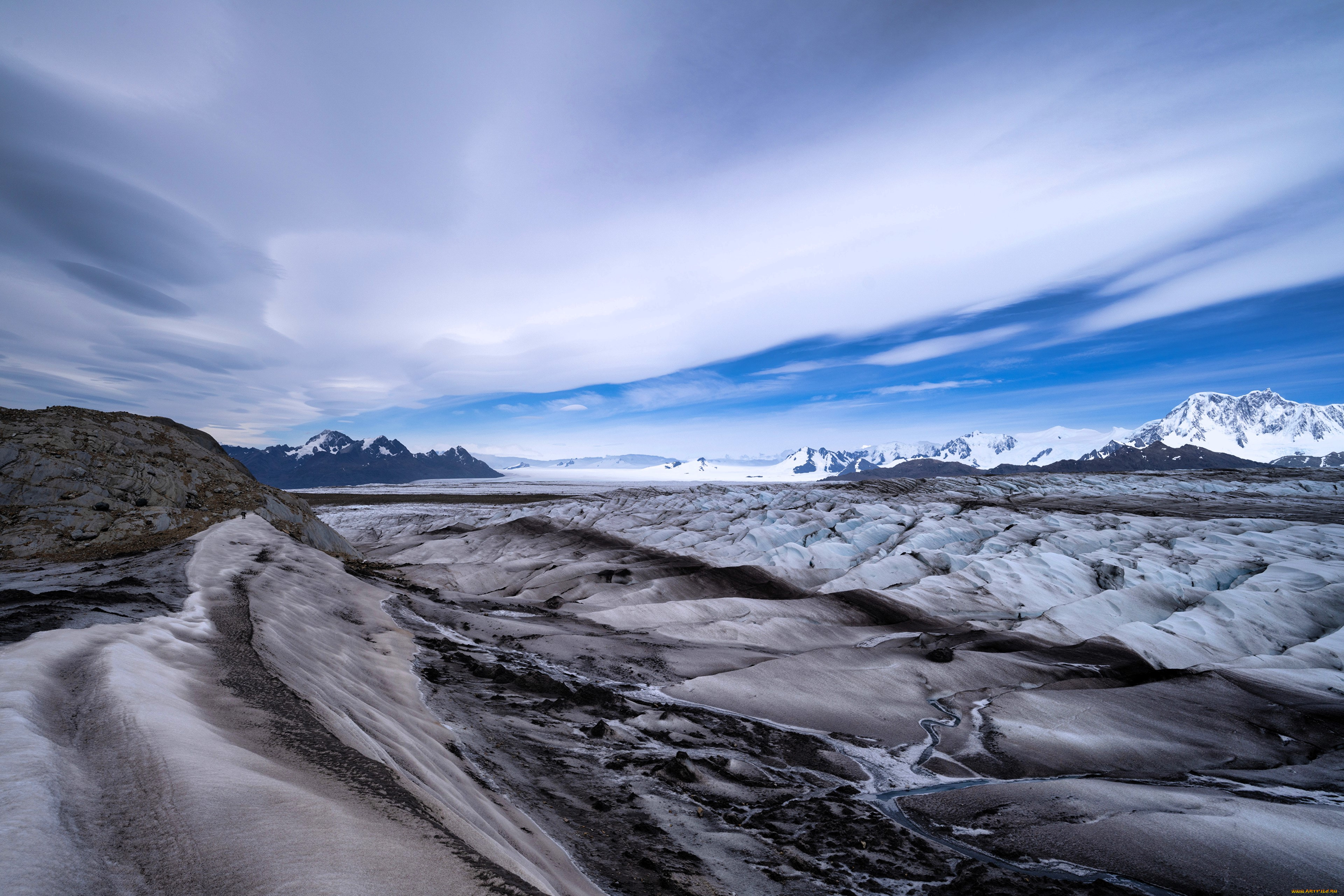 природа, айсберги, и, ледники, небо, тучи, горы, лед