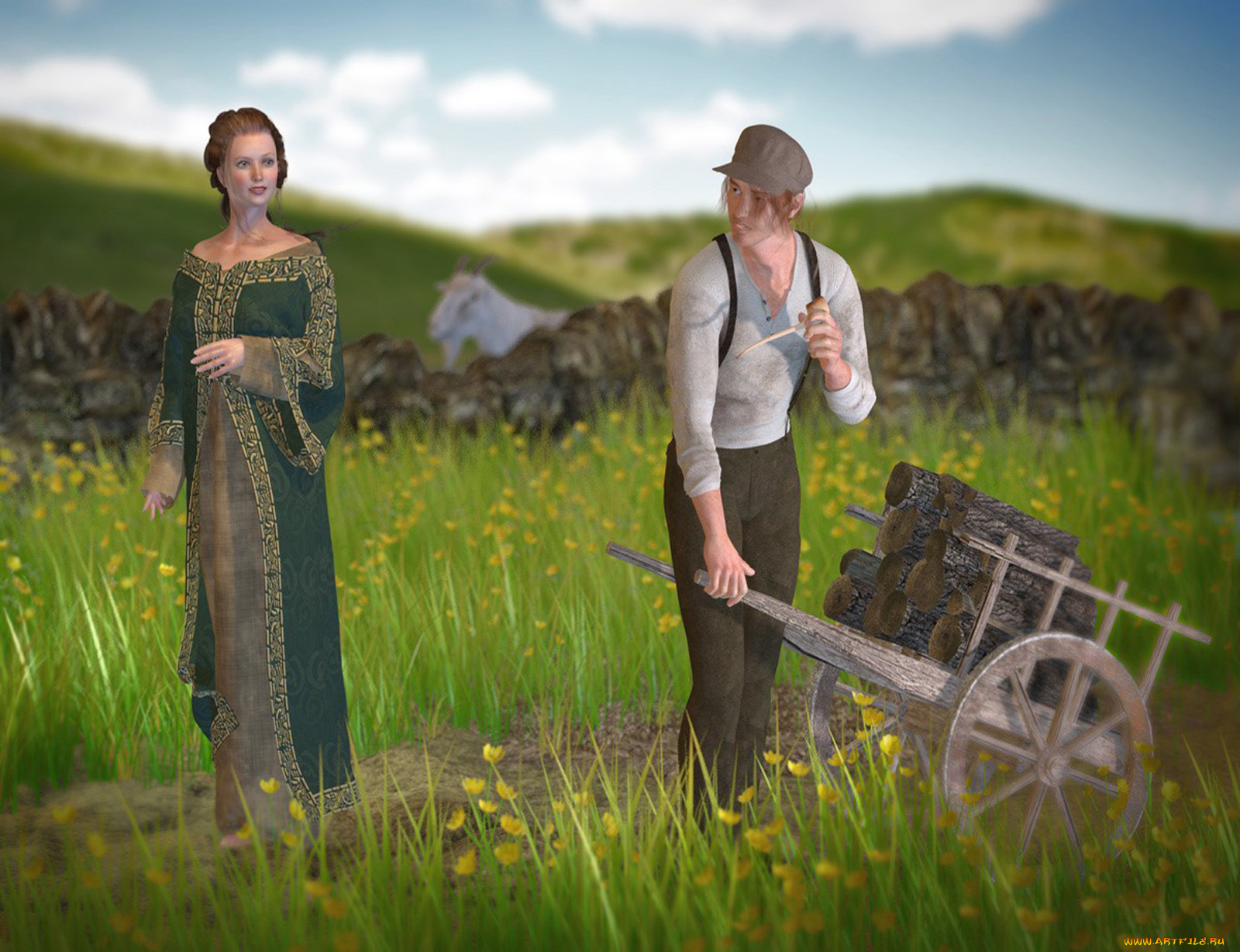 3д, графика, people, люди, женщина, тележка, мужчина