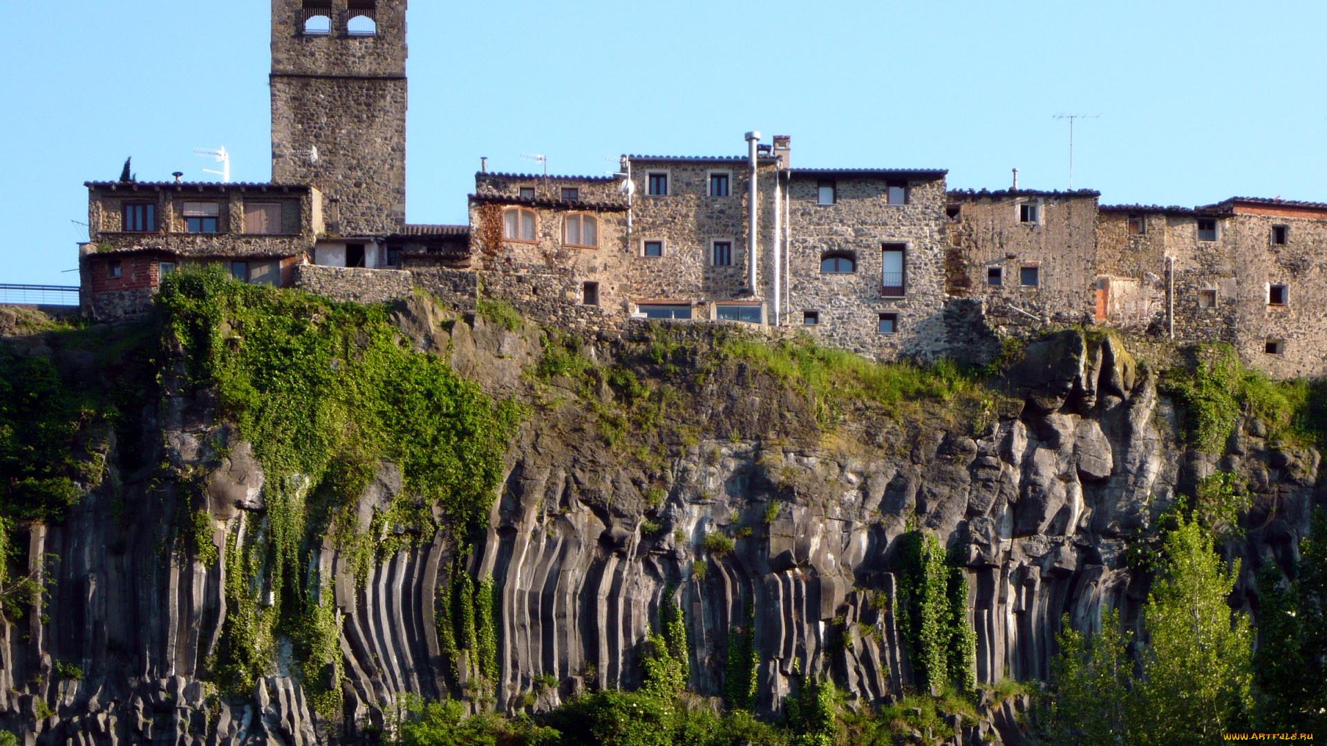 castellfollit, de, la, roca, catalonia, spain, города, дворцы, замки, крепости, замок, скалы