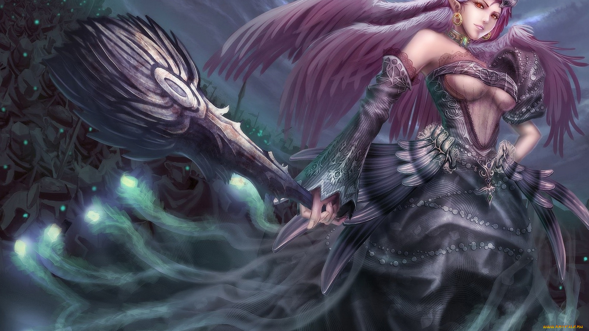 фэнтези, эльфы, булава, магия, эльфийка