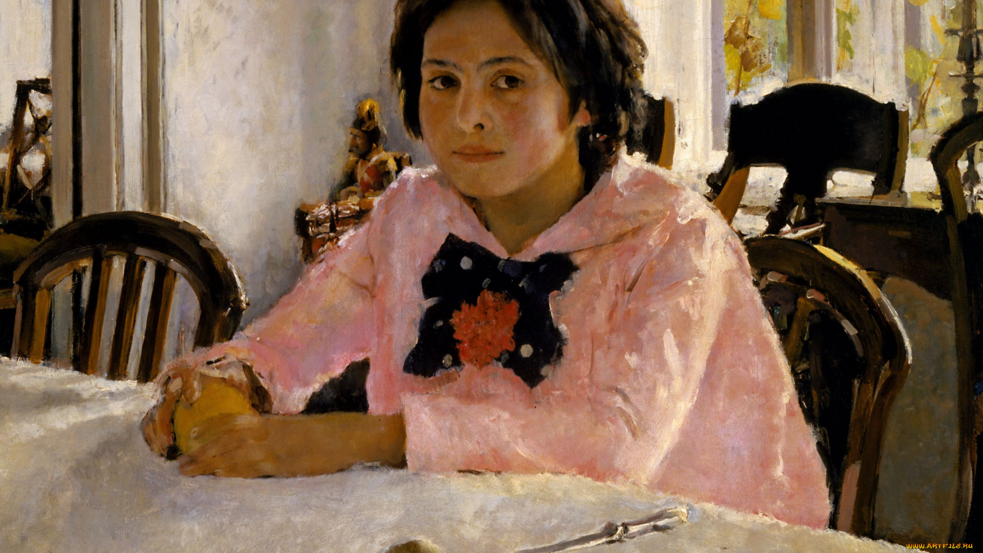 валентин, серов, девочка, персиками, рисованные, портрет