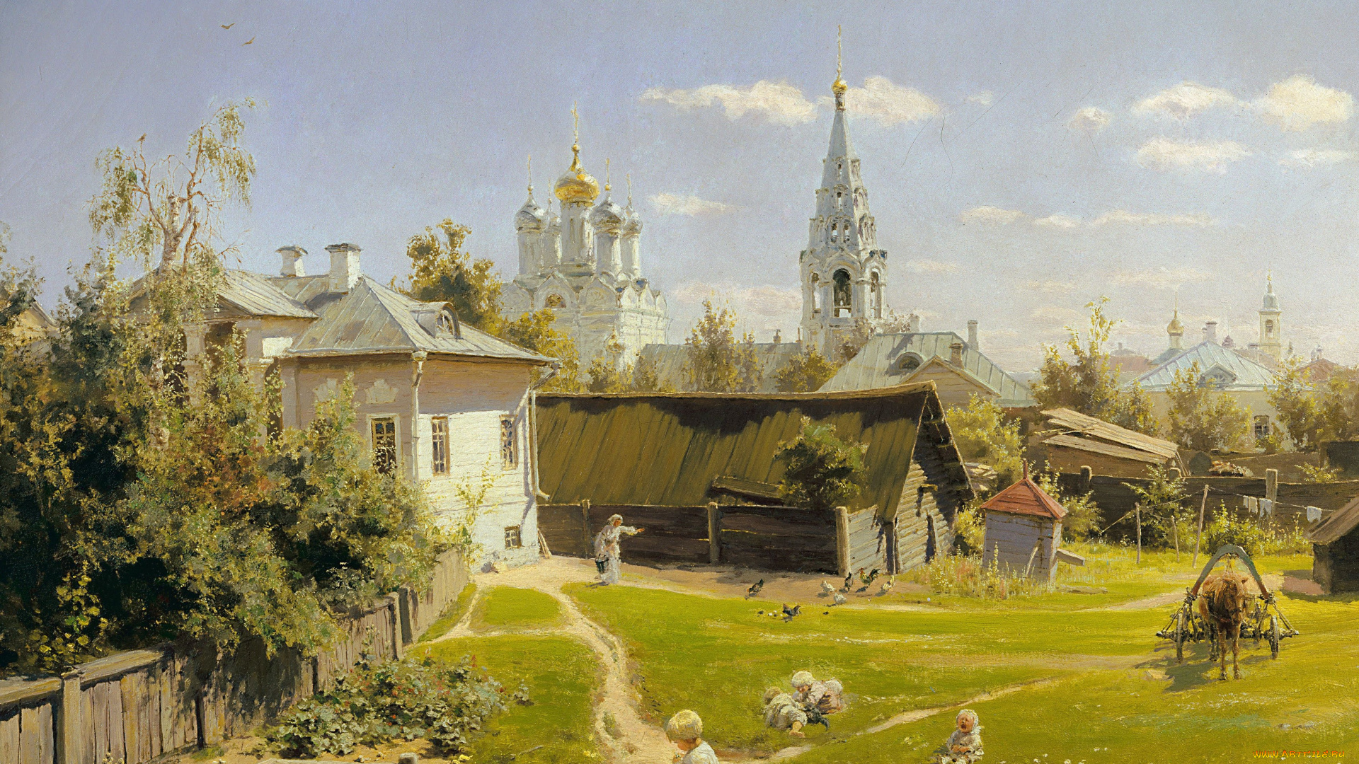 василий, поленов, московский, дворик, рисованные, москва