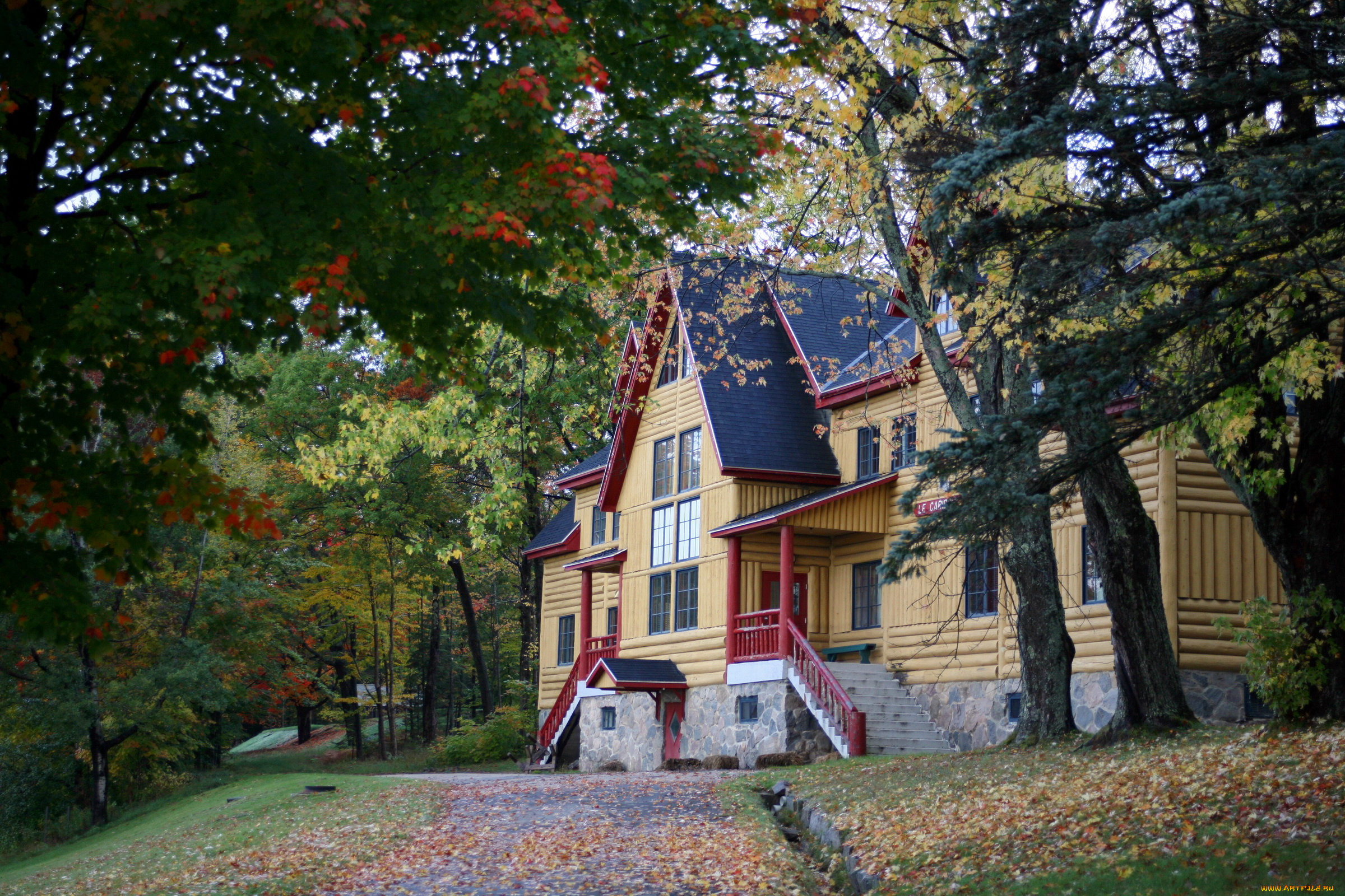 города, здания, дома, осень, дом, дорожка, деревья