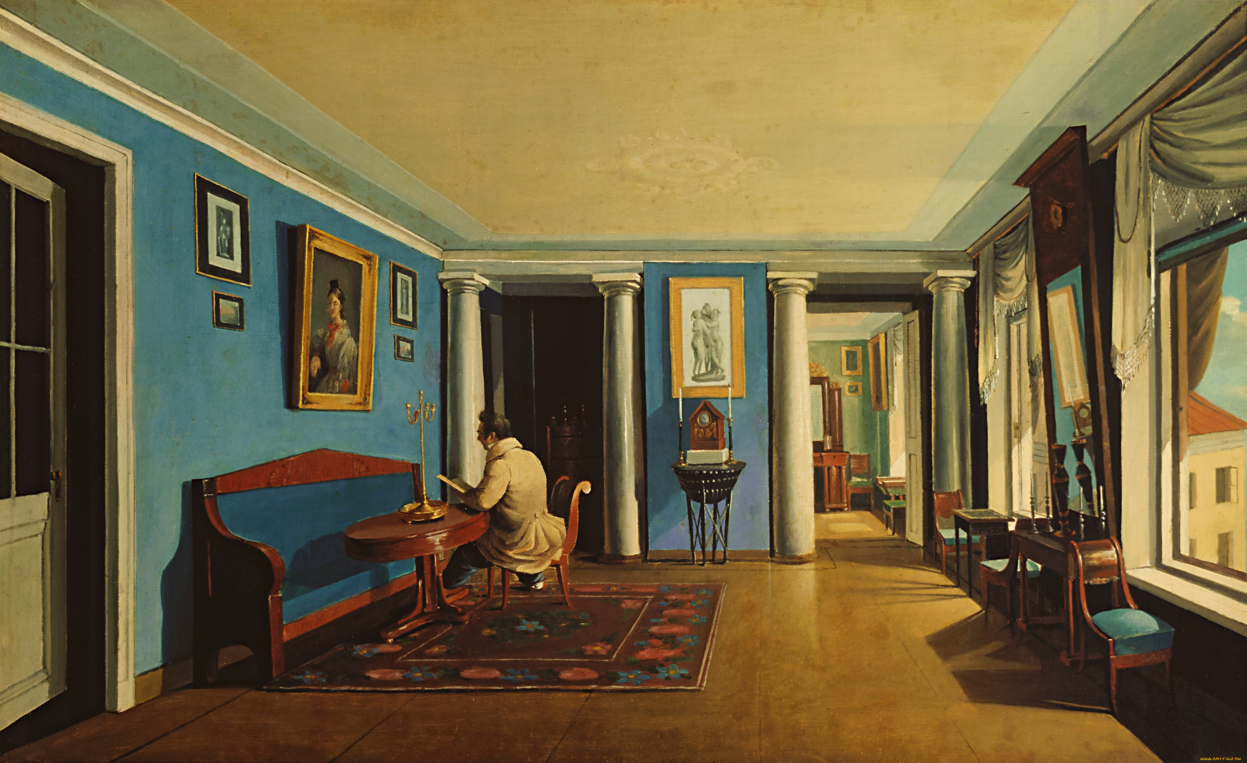 капитон, зеленцов, интерьеры, приемная, колоннами, на, антресолях, рисованные, интерьер