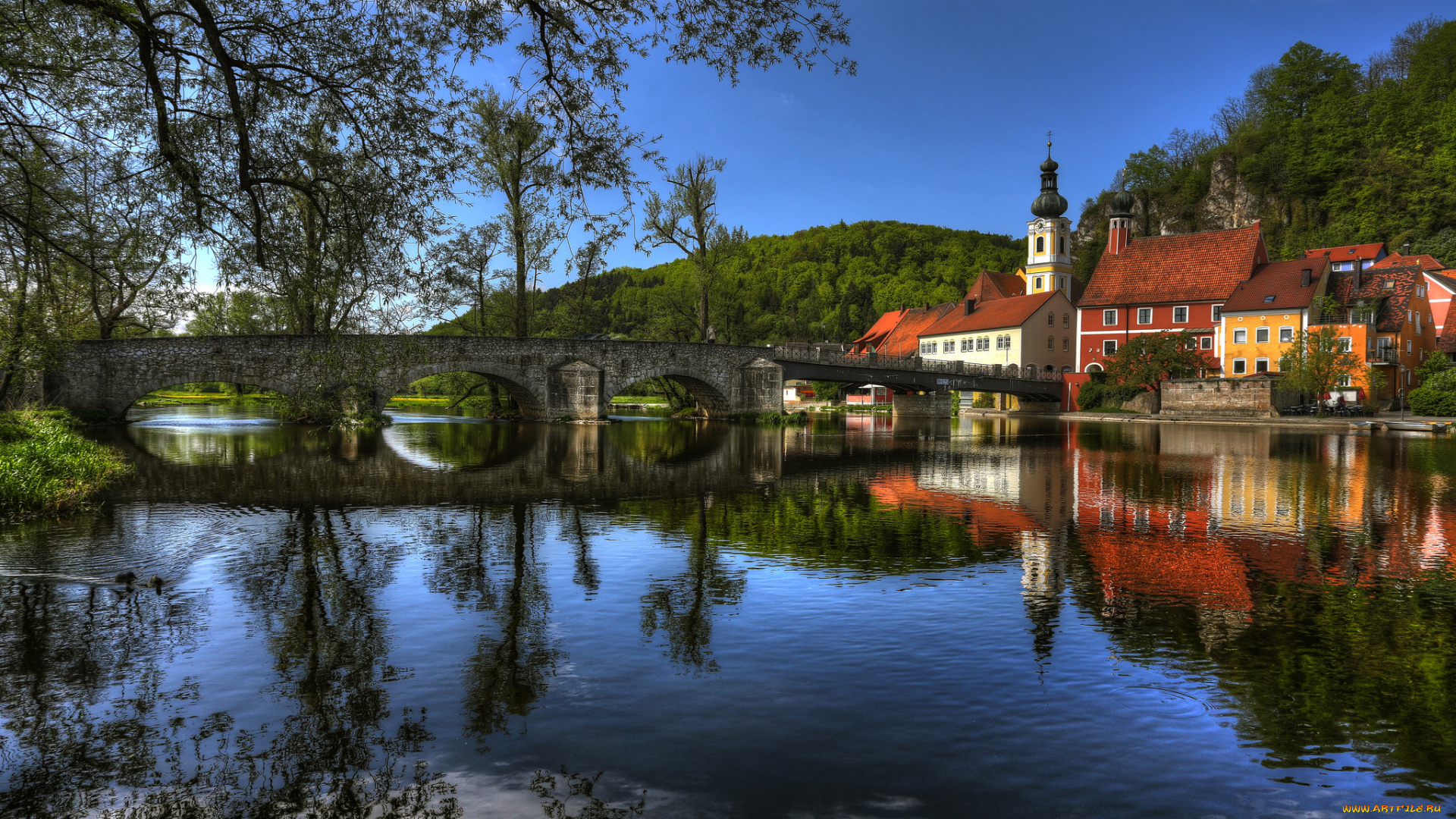 kallm&, 252, nz, bavaria, germany, города, мосты, калльмюнц, мост, германия, бавария, kallmunz, пейзаж, река