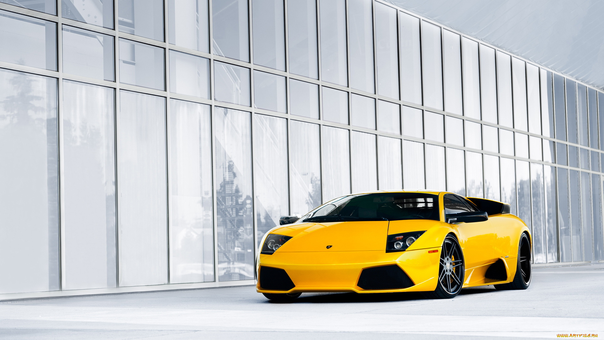 lamborghini, автомобили, желтый, здание, окна