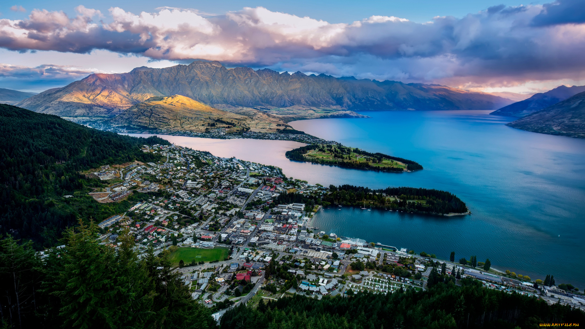 queenstown, new, zealand, города, панорамы, горы, куинстаун, новая, зеландия, озеро, уакатипу, бухта