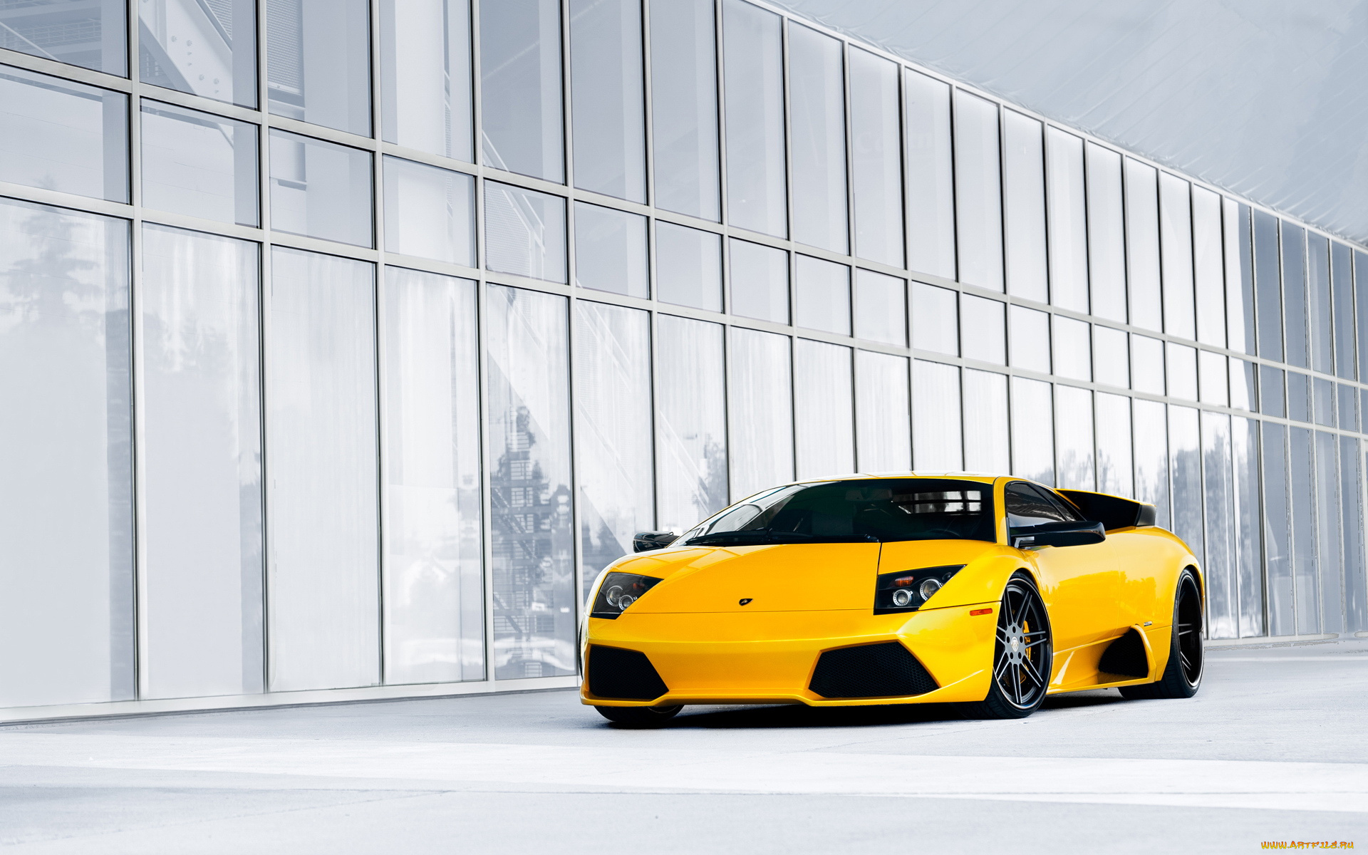 lamborghini, автомобили, желтый, здание, окна