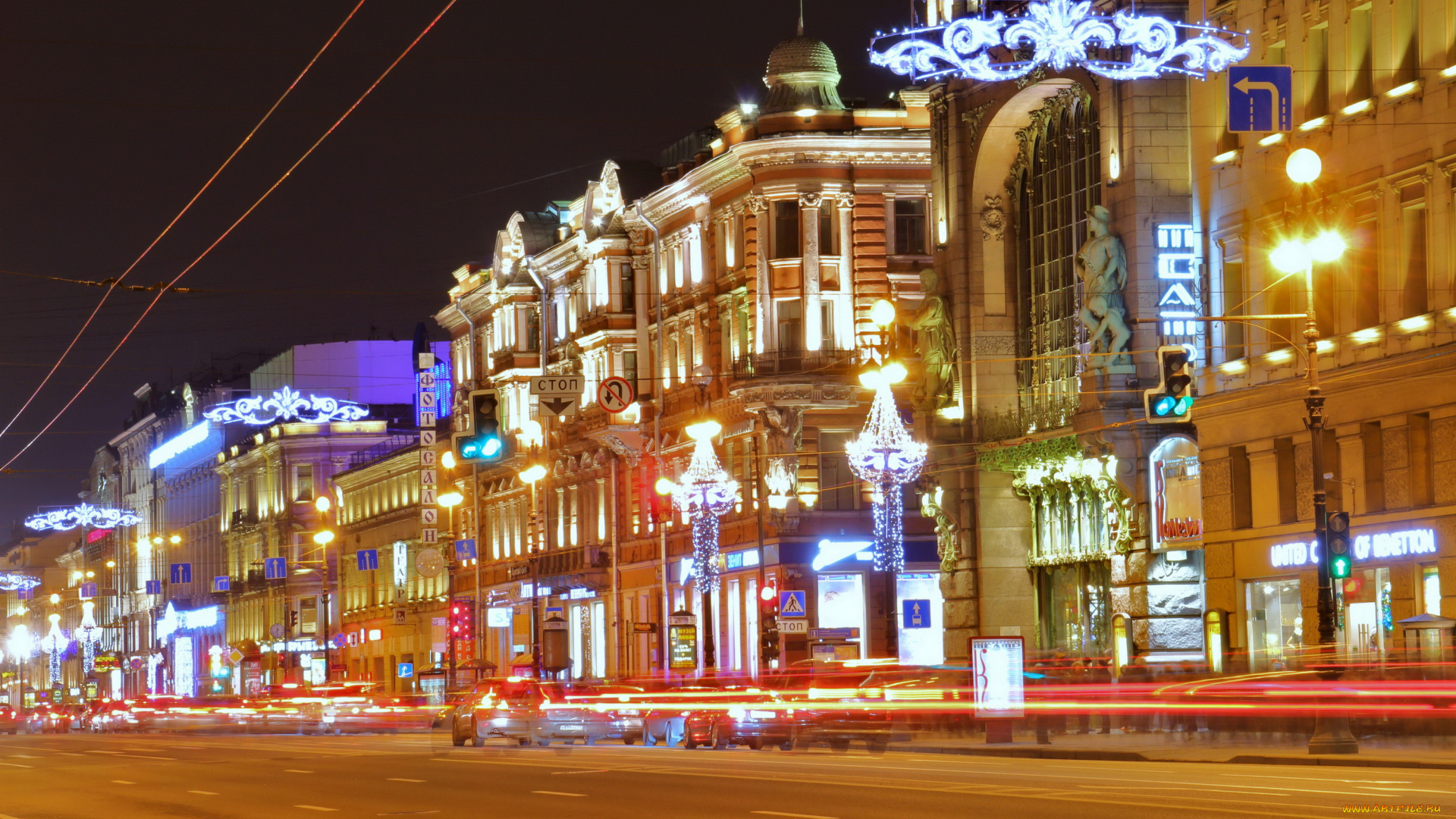 города, санкт-петербург, , петергоф, , россия, дома, машины, огни, дорога, ночь