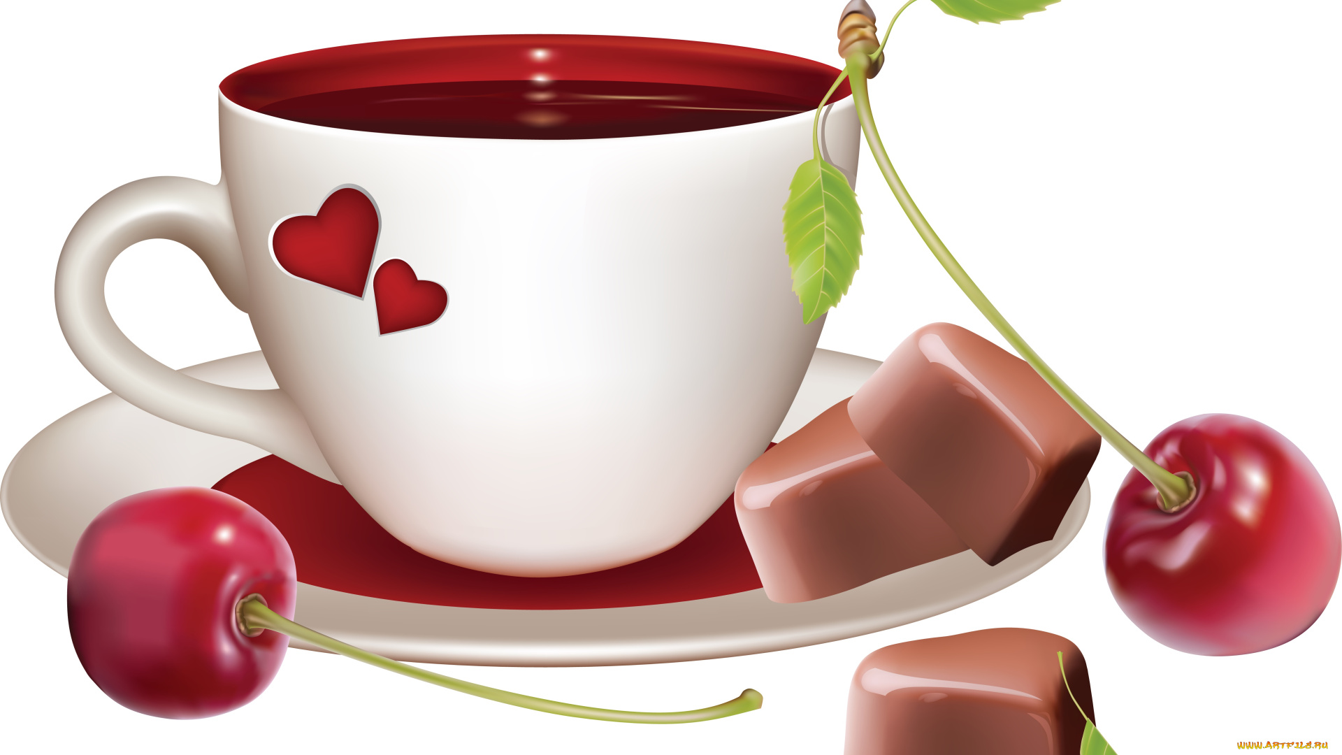 векторная, графика, конфеты, вишня, чашка