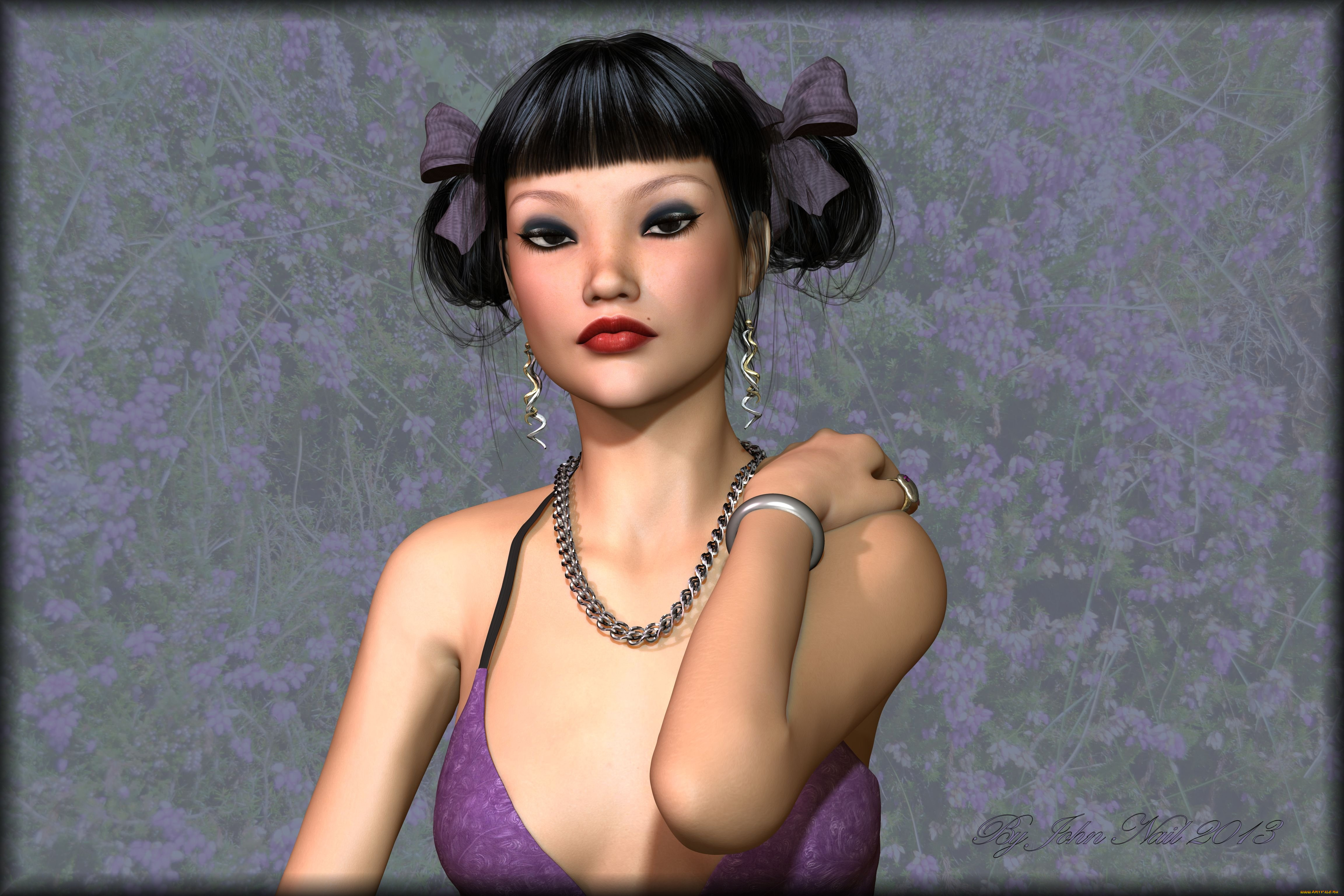 3д, графика, people, , люди, девушка, взгляд, косички, ожерелье