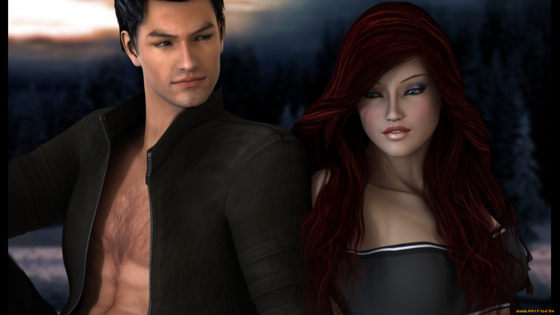 3д, графика, люди, , people, девушка, мужчина, фон, взгляд