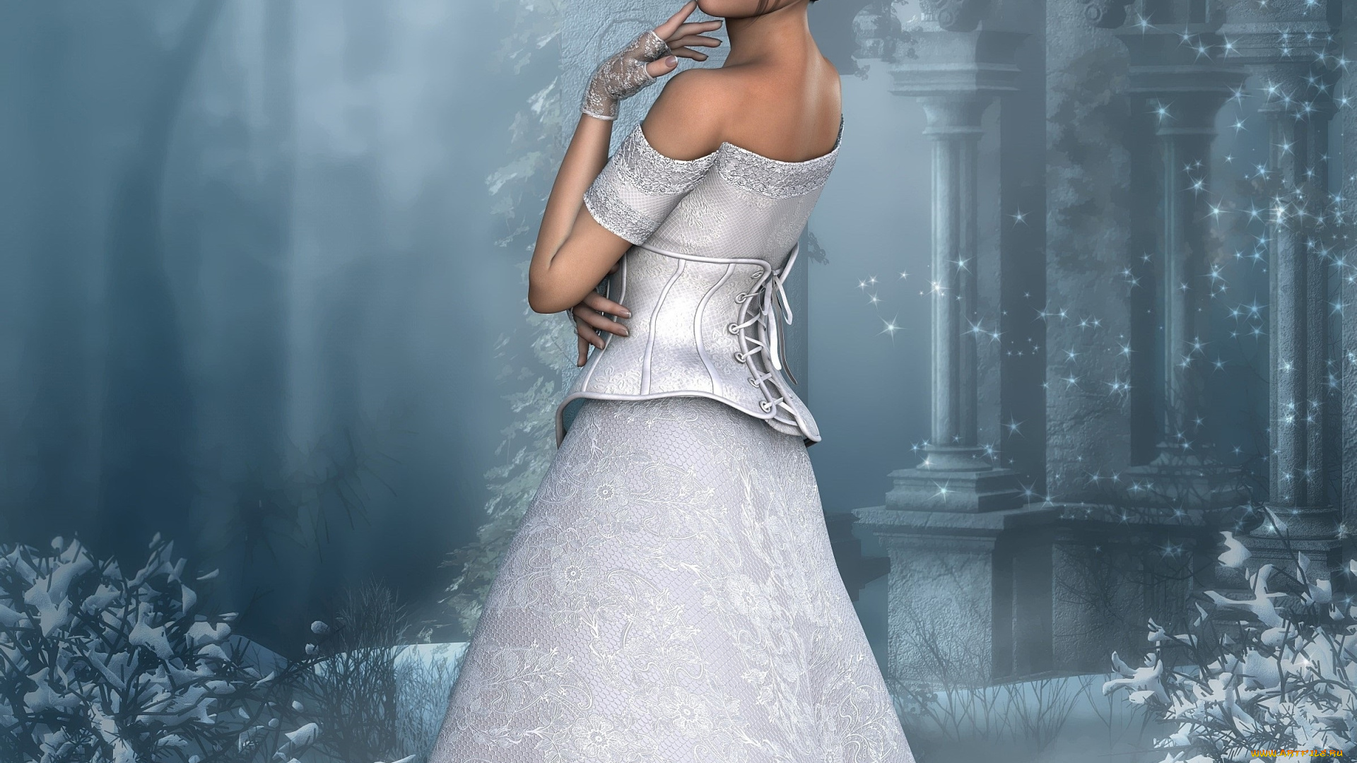 3д, графика, люди, , people, девушка, взгляд, фон, платье