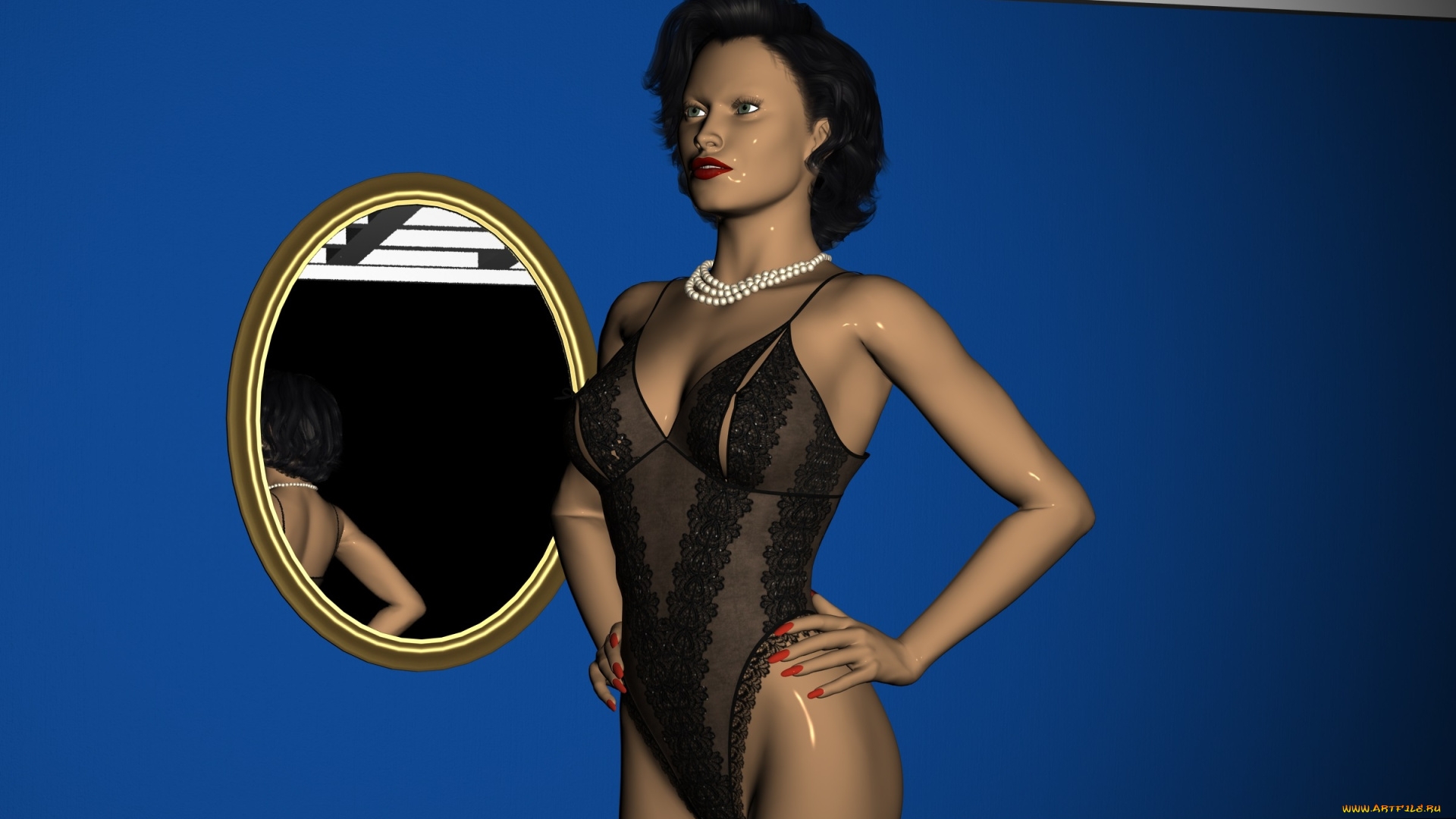 3д, графика, люди, , people, девушка, взгляд, фон, зеркало